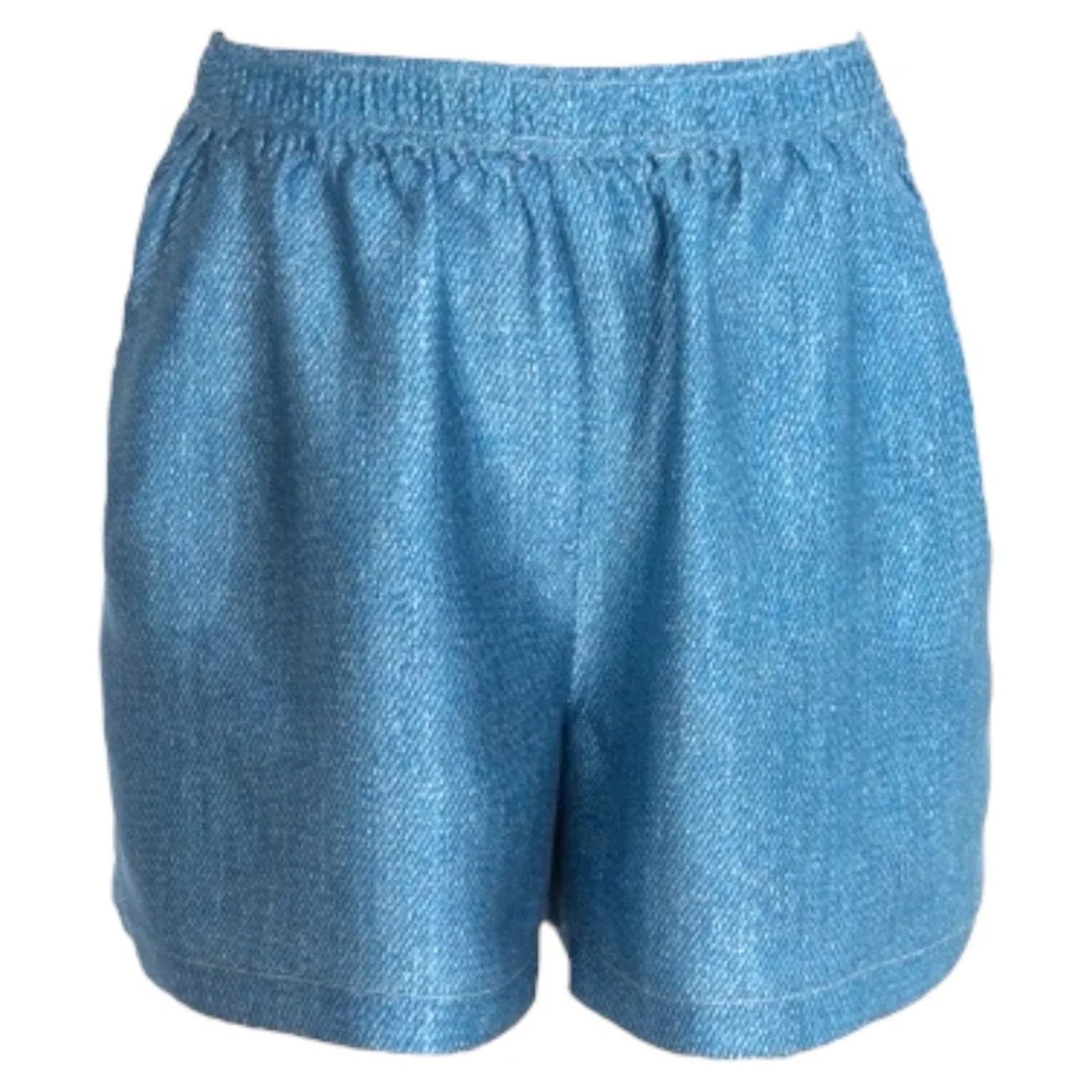 Light Denim Print Silk Shorts with Pockets