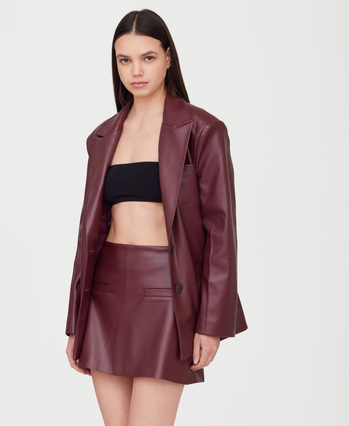 SOTROPA - Eco Leather Mini Skirt | Burgundy, buy at DOORS NYC
