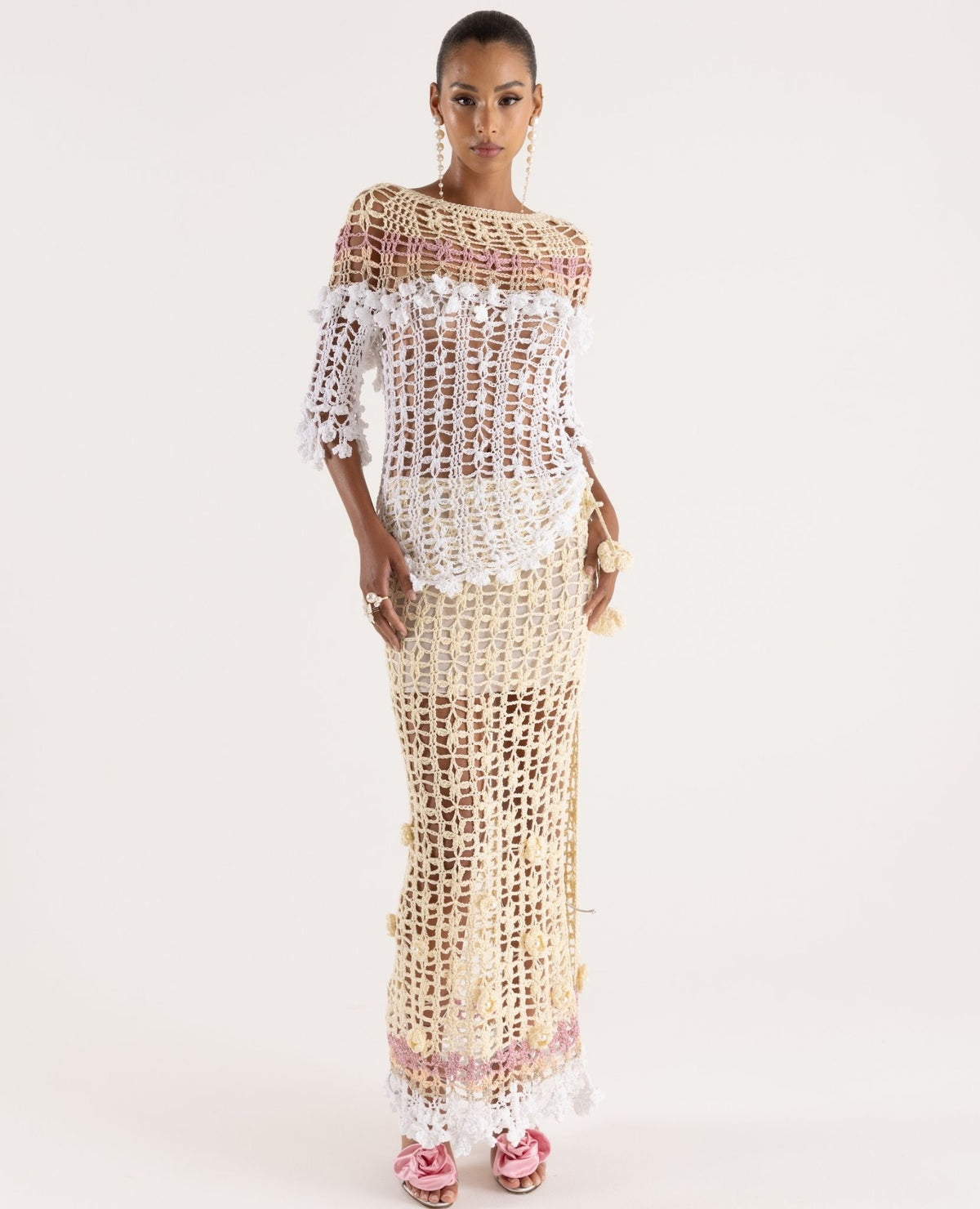 ANDREEVA - Vanilla Multicolor Handmade Crochet Skirt buy at DOORS NYC