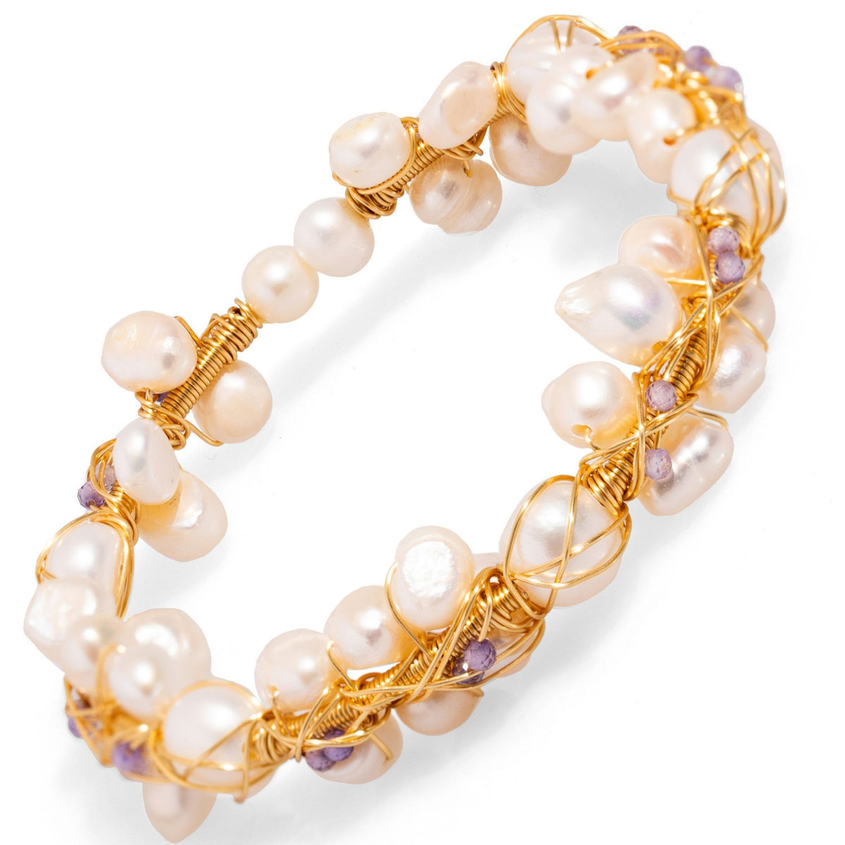 Pearl Beads &amp; Gold Elegant Wedding Cuff Bracelet