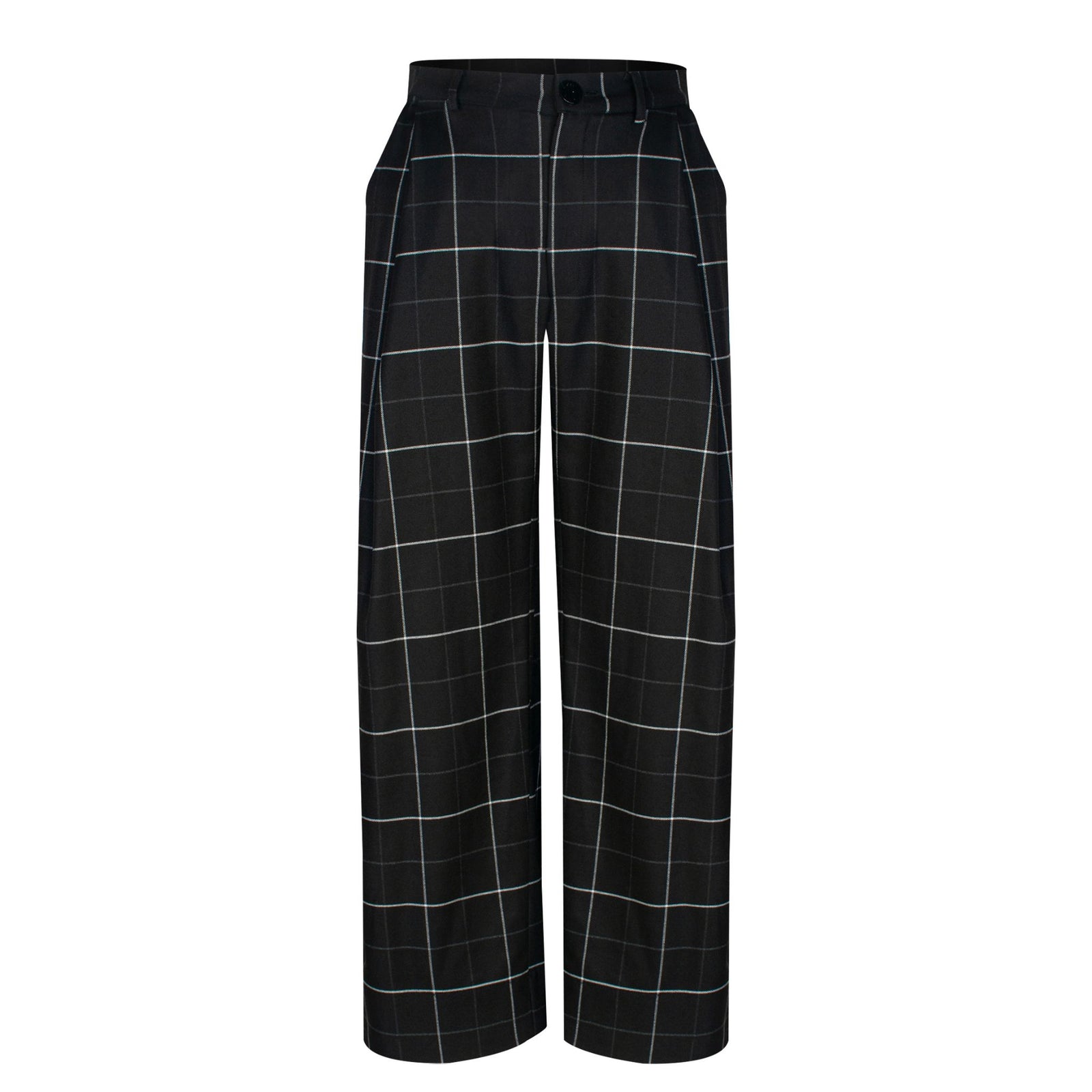 Woven Check High Waisted Trousers