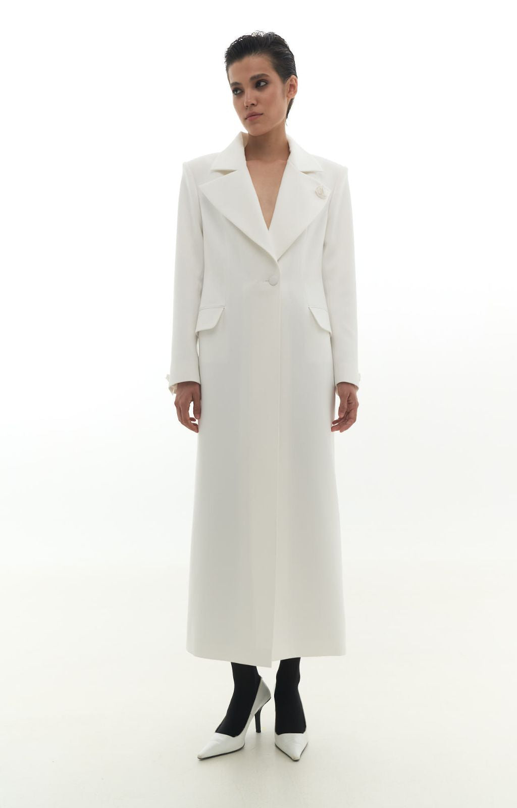 KRIS MARAN - Rose Buttons Maxi Coat | Ecru buy at DOORS NYC