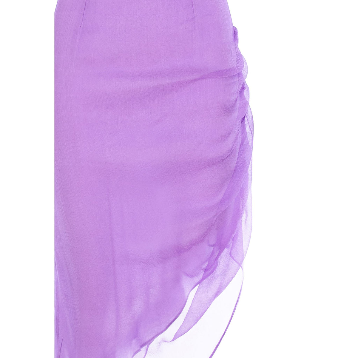 Lilac Asymmetric Gathered Silk Midi Skirt