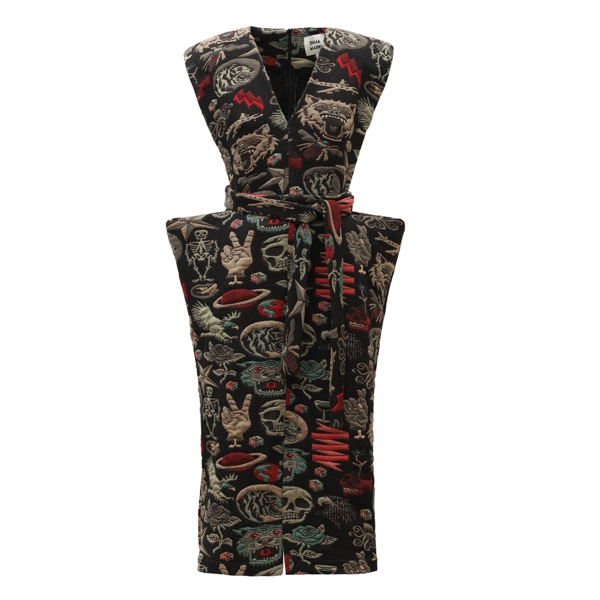 Fashion Midi Dress With Belt And Bold Shoulders Jacquard Black