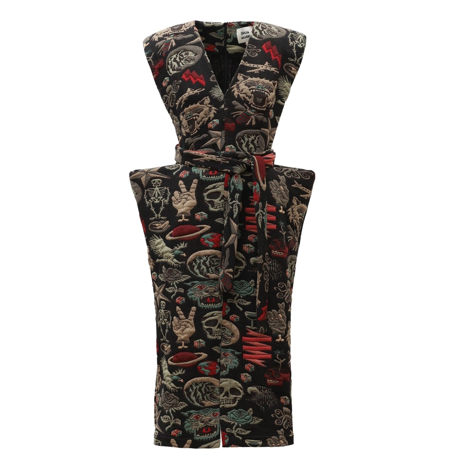 Fashion Midi Dress With Belt And Bold Shoulders Jacquard Black