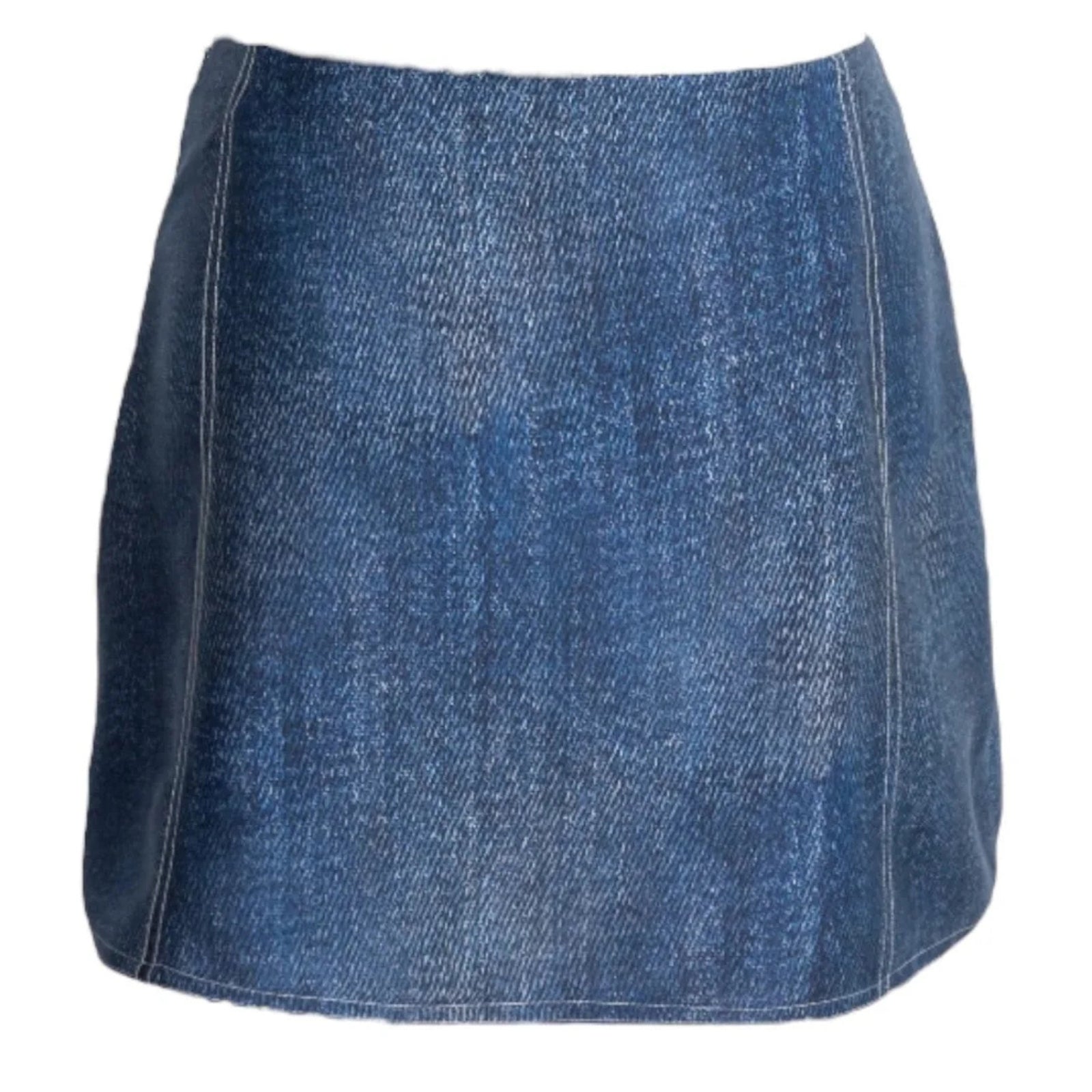 Dark Wash Denim Print Silk Mini Skirt
