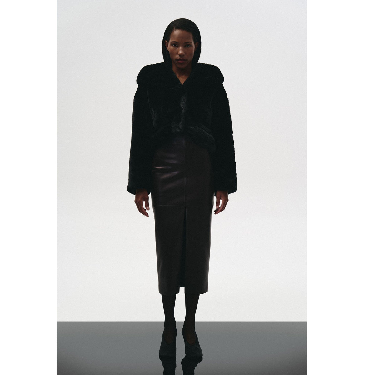 Hooded Fur Jacket With Cutouts