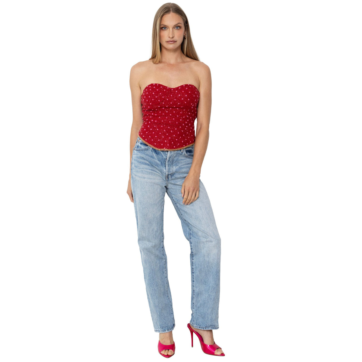 Perla Hand-Beaded Embellished Corset Top | Red