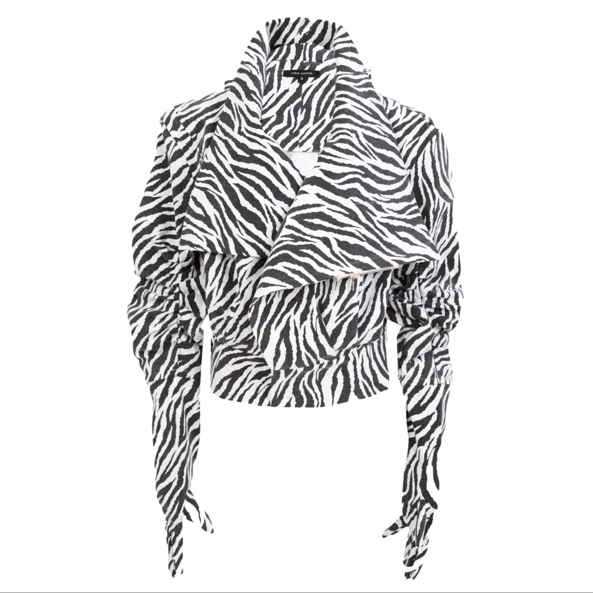 KRIS MARAN - High Neck Zebra Bomber Jacket buy at DOORS NYC