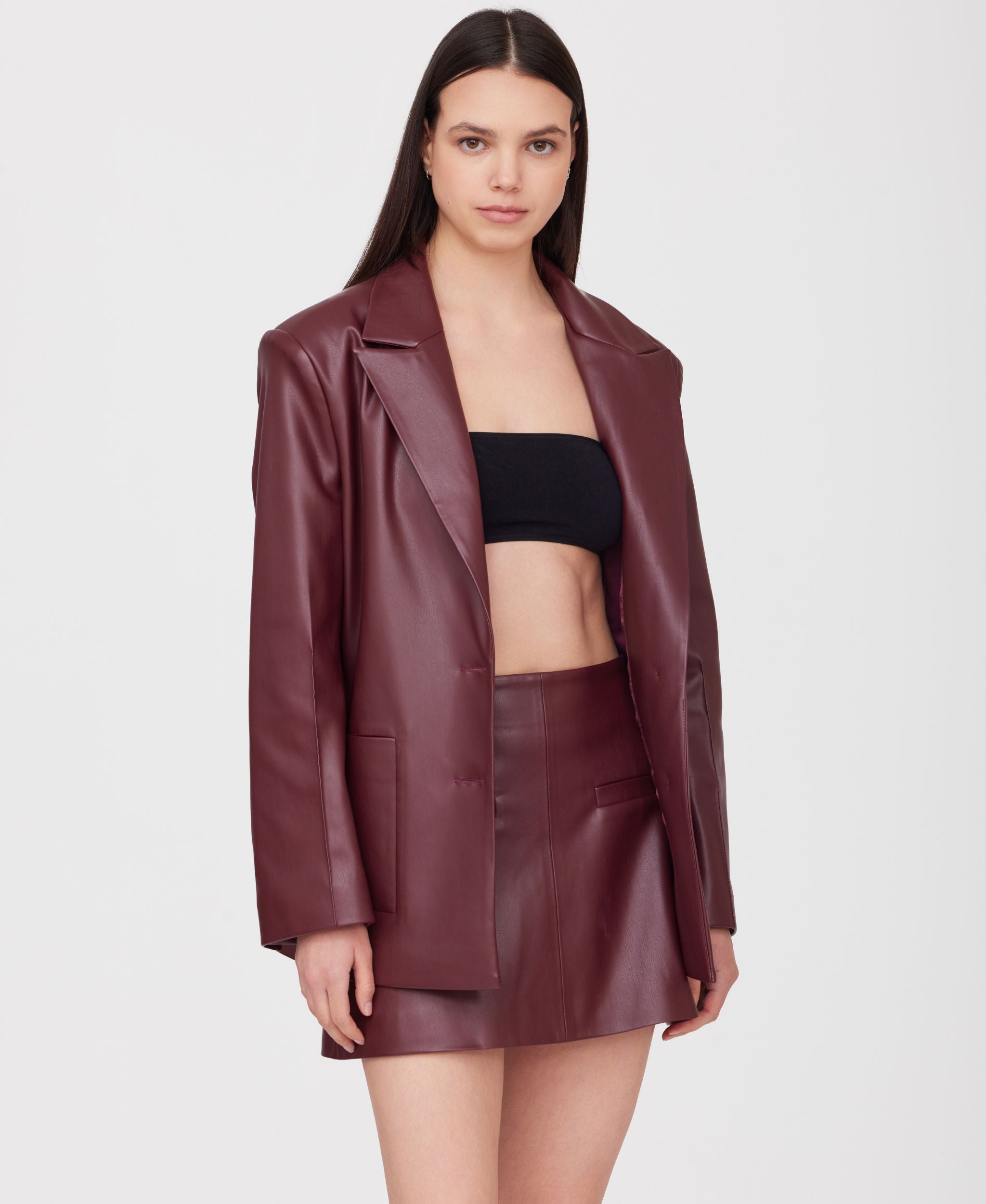 SOTROPA - Eco Leather Blazer | Burgundy, buy at DOORS NYC