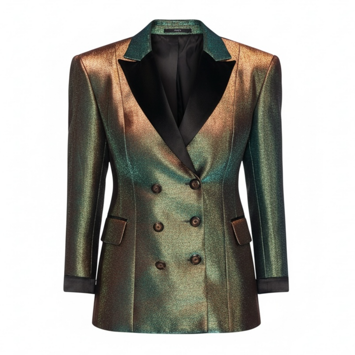 After Dark Iridescent Turquoise Double-Breasted Tux Blazer