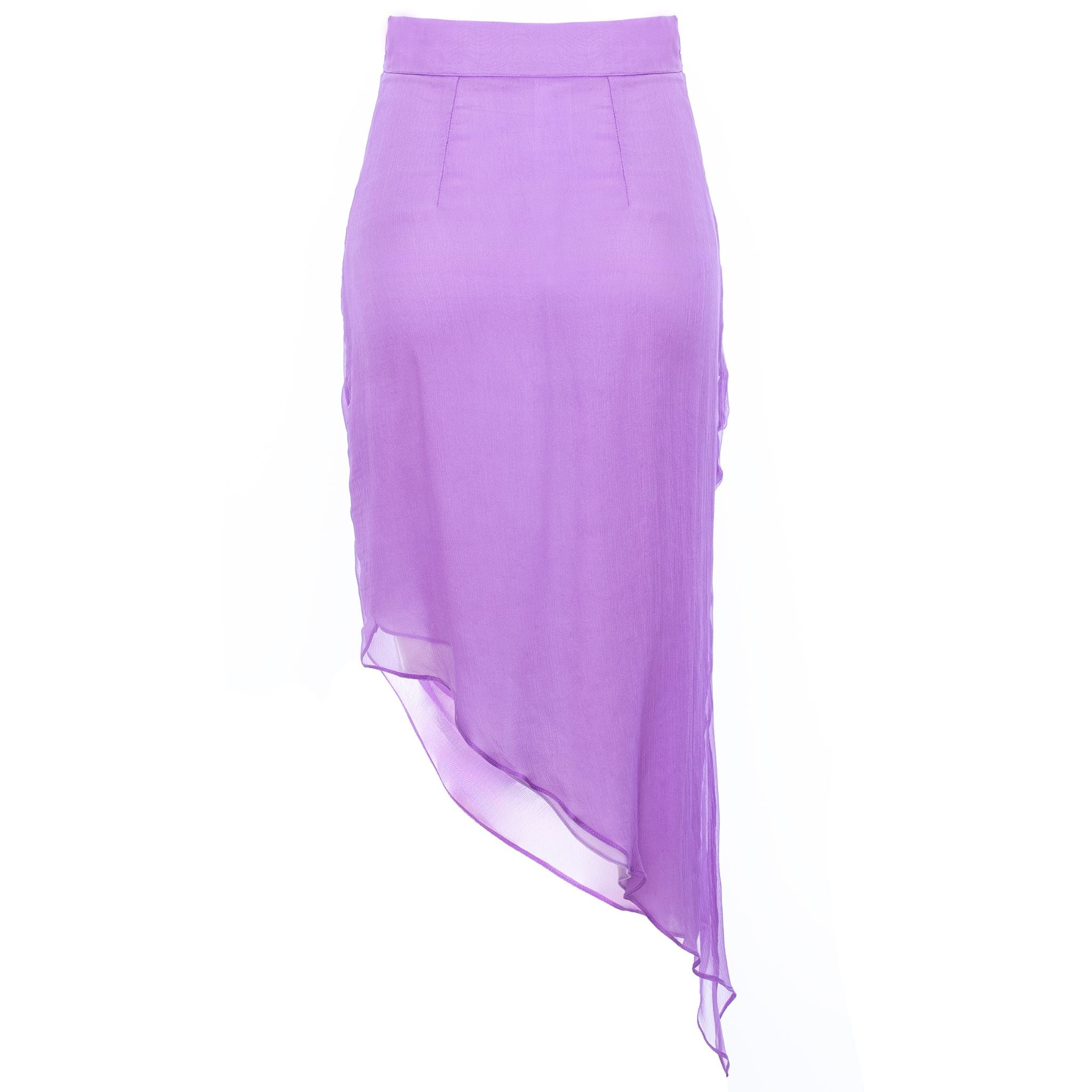 Lilac Asymmetric Gathered Silk Midi Skirt