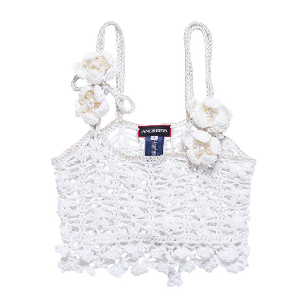 ANDREEVA - White Vanilla Handmade Crochet Top, buy at doors.nyc