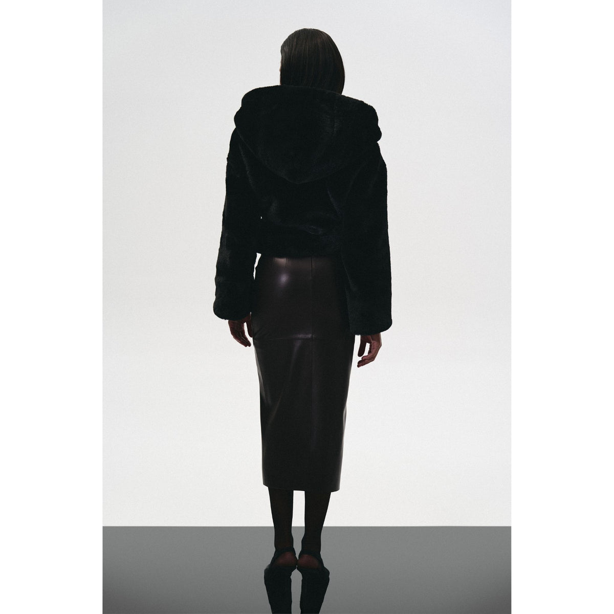 Hooded Fur Jacket With Cutouts