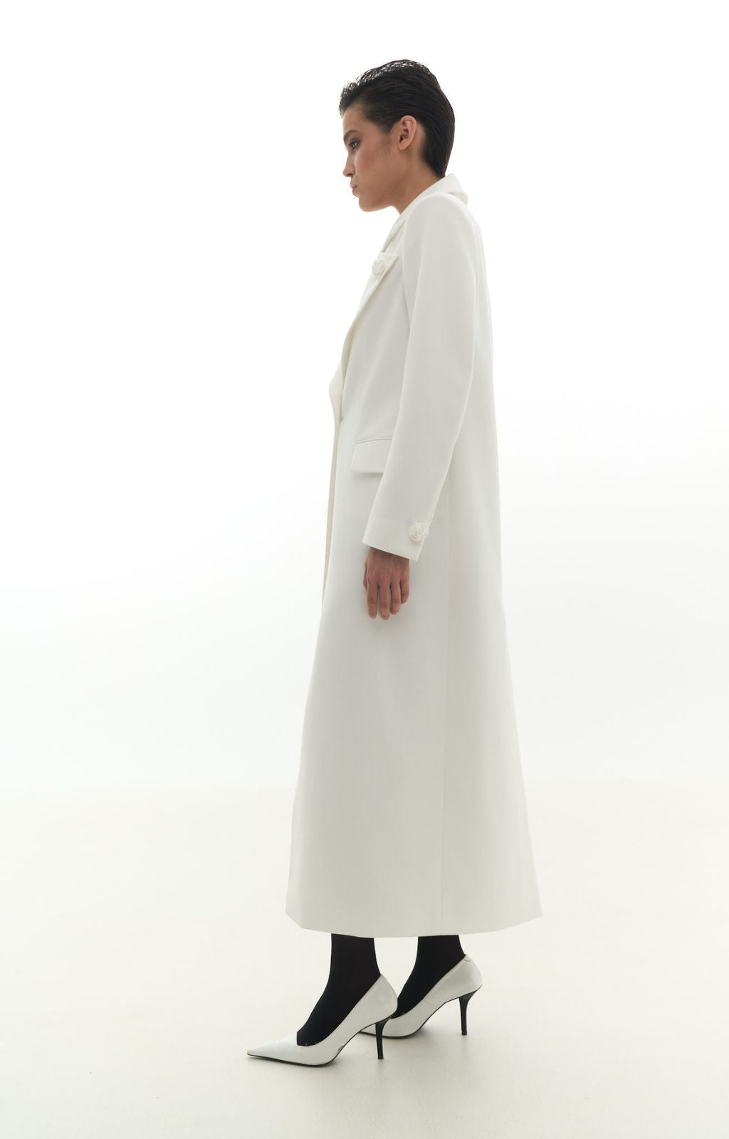 KRIS MARAN - Rose Buttons Maxi Coat | Ecru buy at DOORS NYC