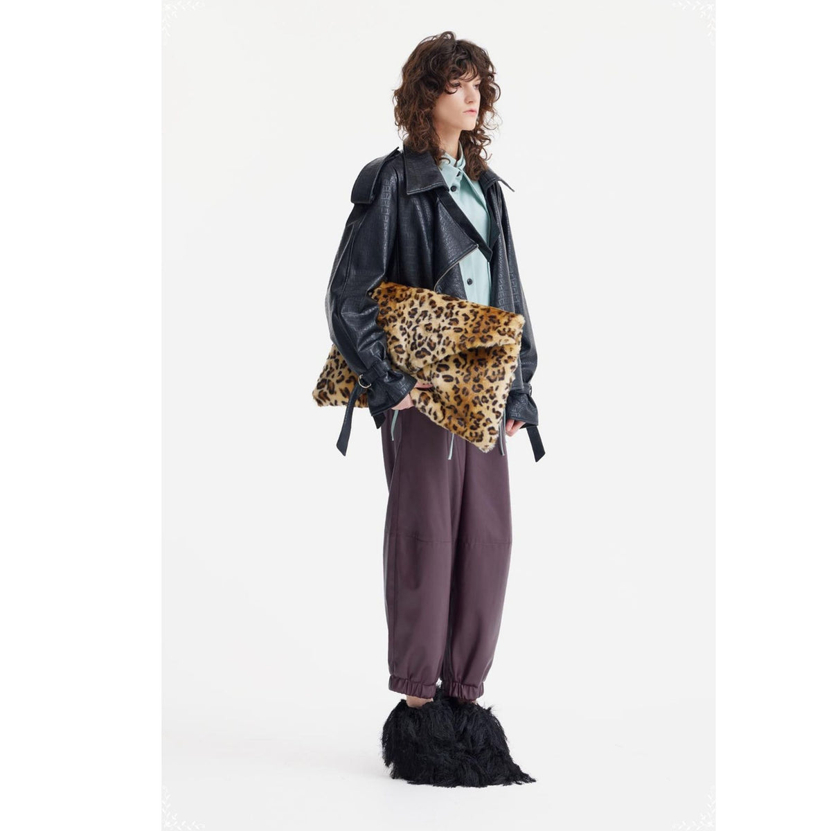 Faux Fur Envelope Clutch Bag | Leopard Print