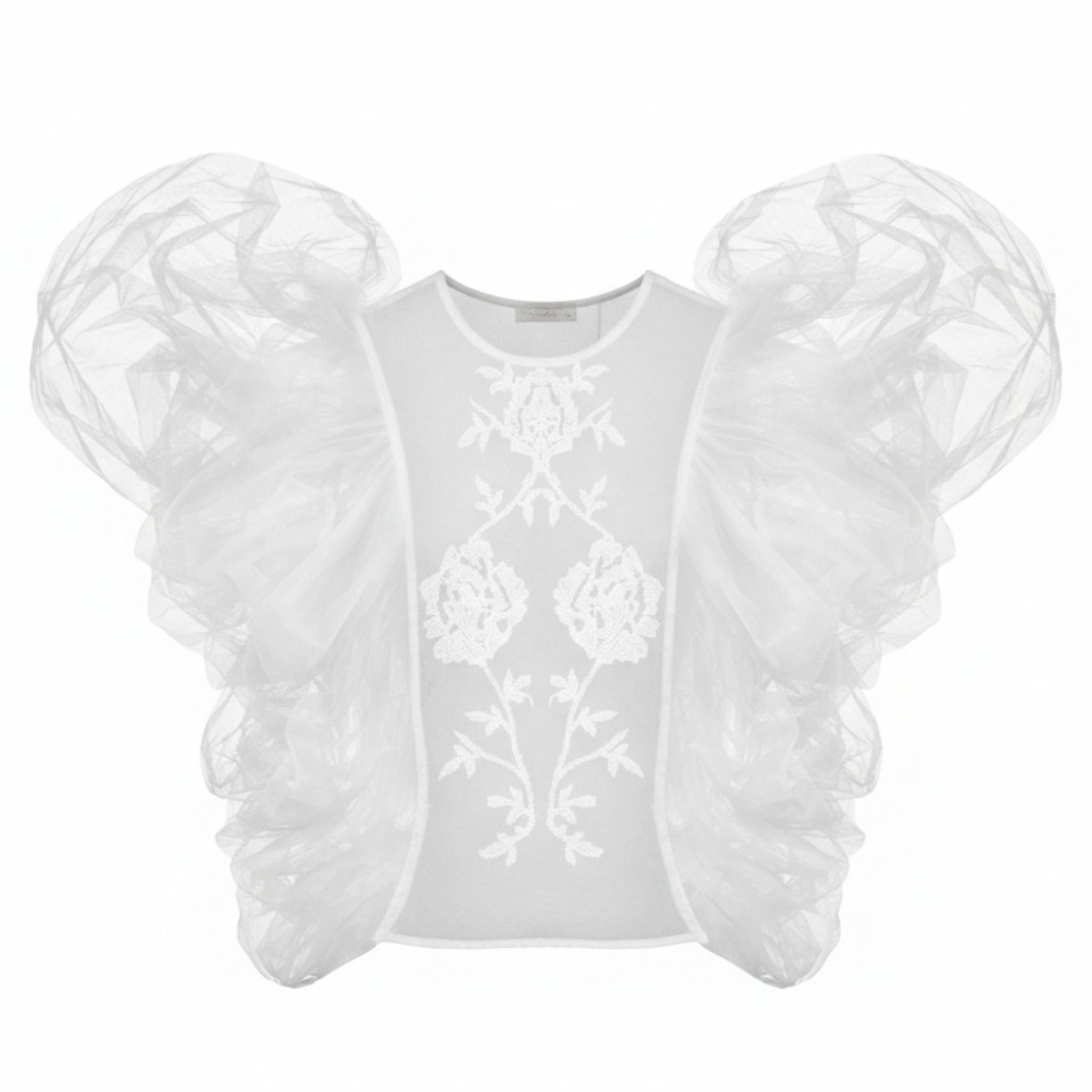 Embroidered Top with Detachable Sleeves | White