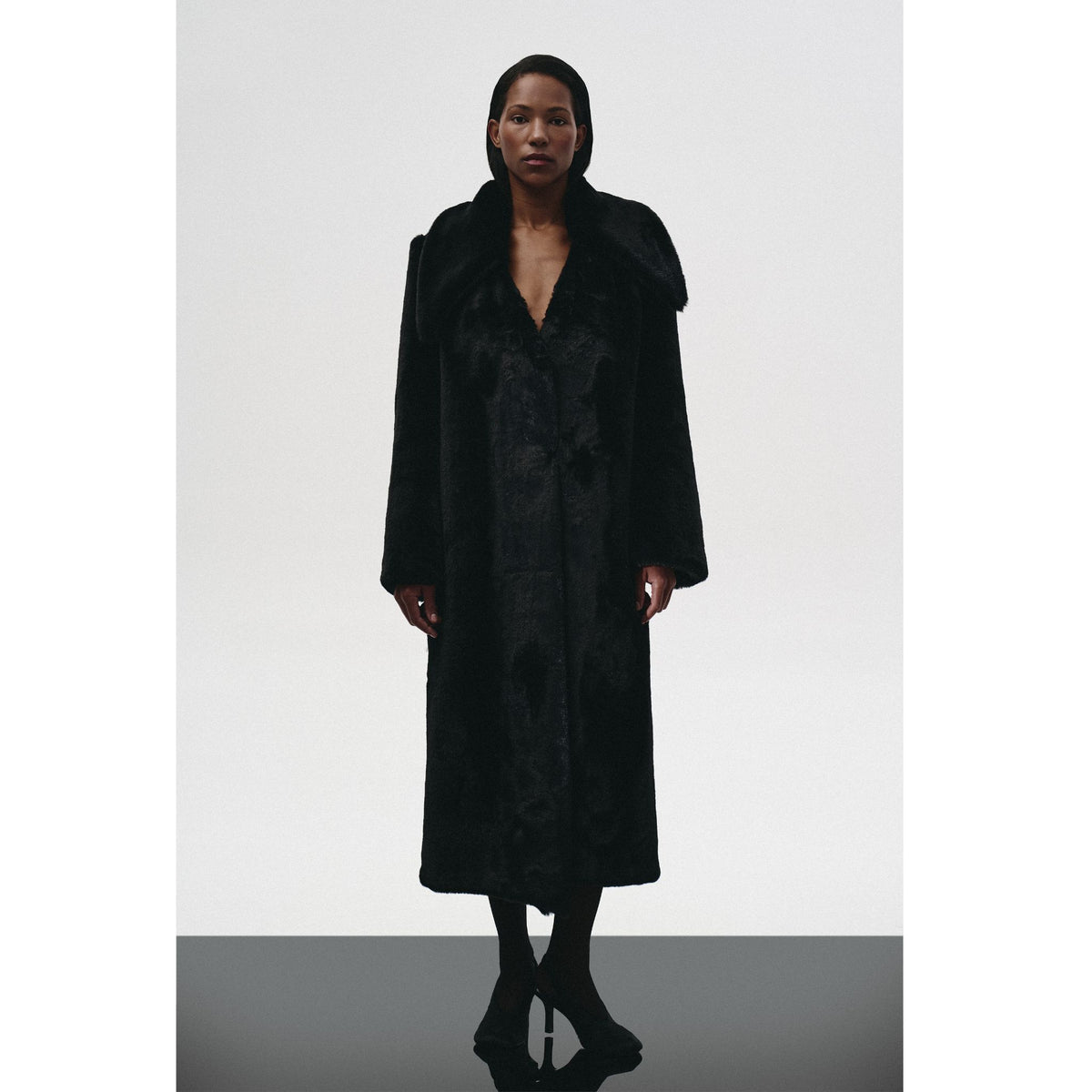 Fur Maxi Coat With Oversized Collar