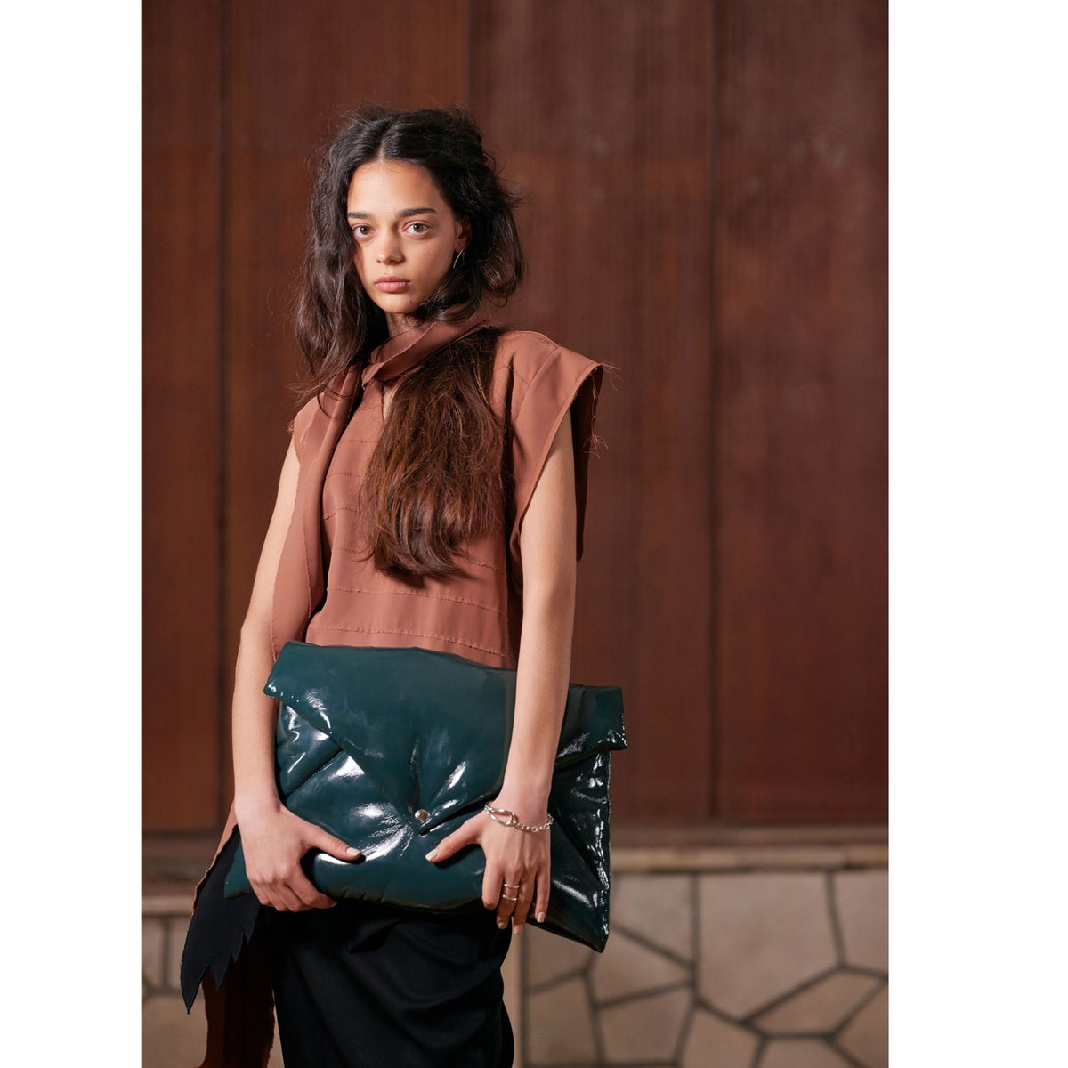 Glossy Patent Envelope Clutch Bag | Emerald
