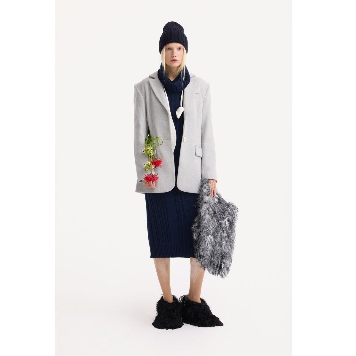 Textured Fur-Effect Envelope Clutch Bag | Gray