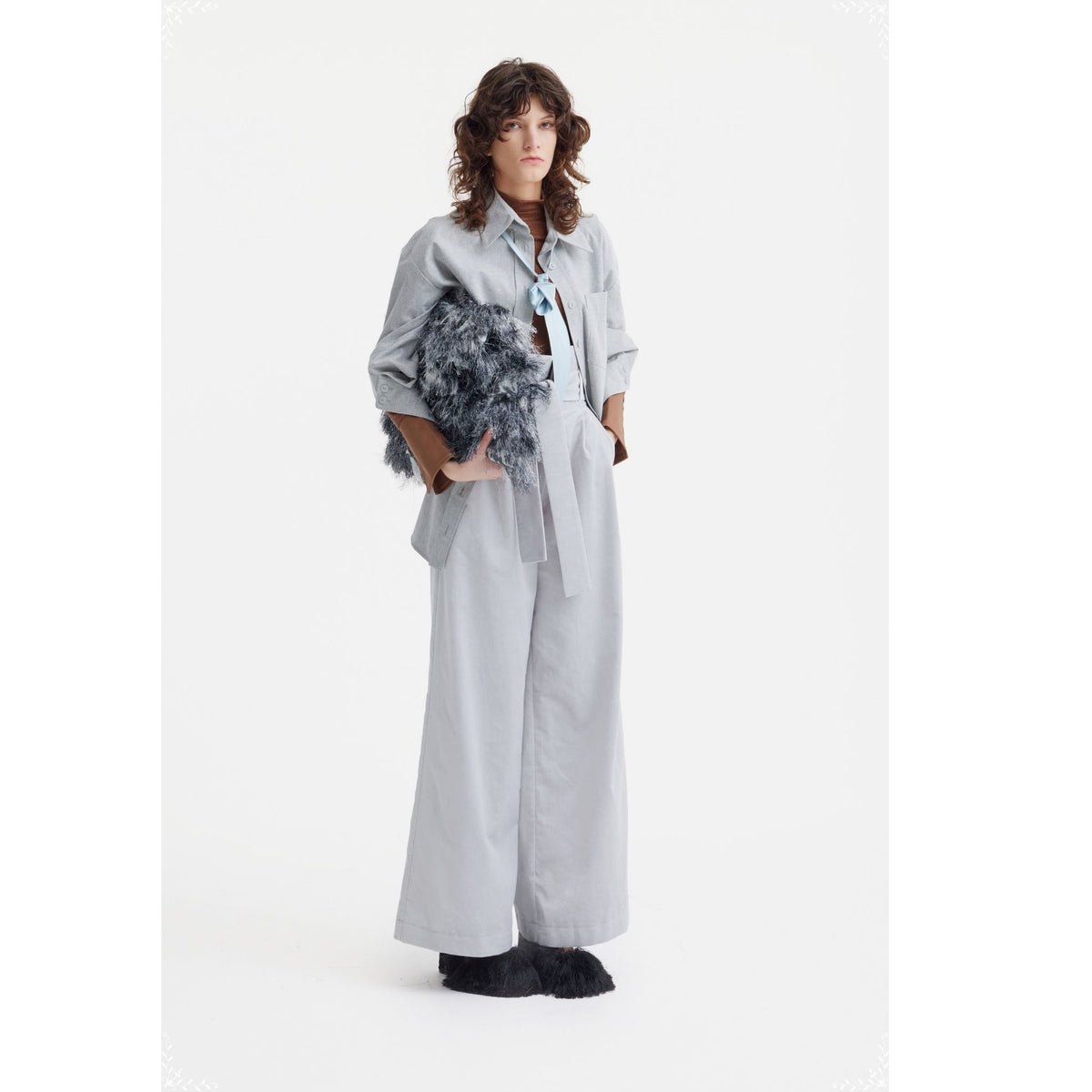 Textured Fur-Effect Envelope Clutch Bag | Gray