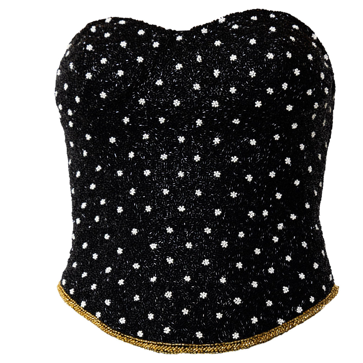 Perla Hand-Beaded Embellished Corset Top | Black