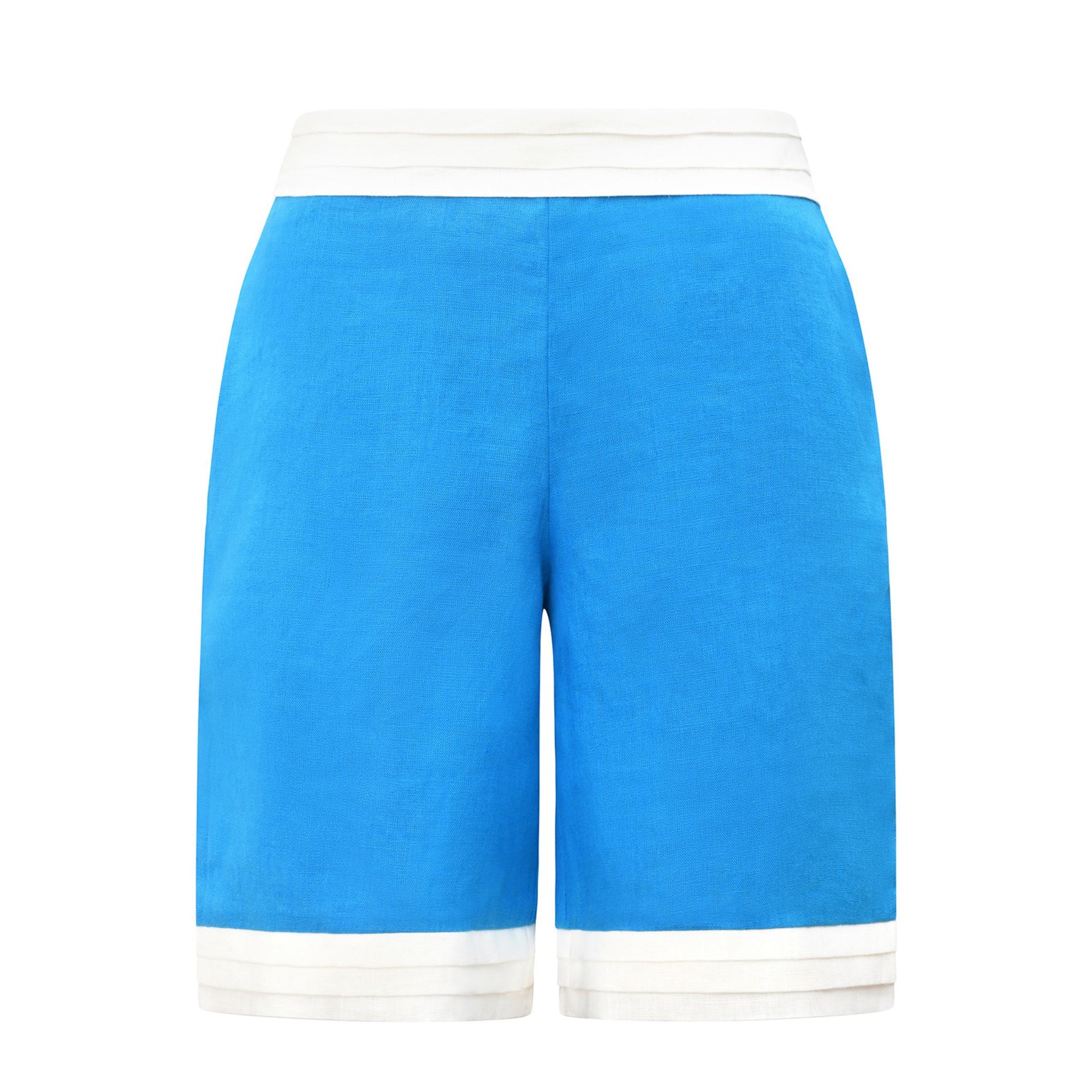 Turquoise Linen Bermuda Shorts with White Trim