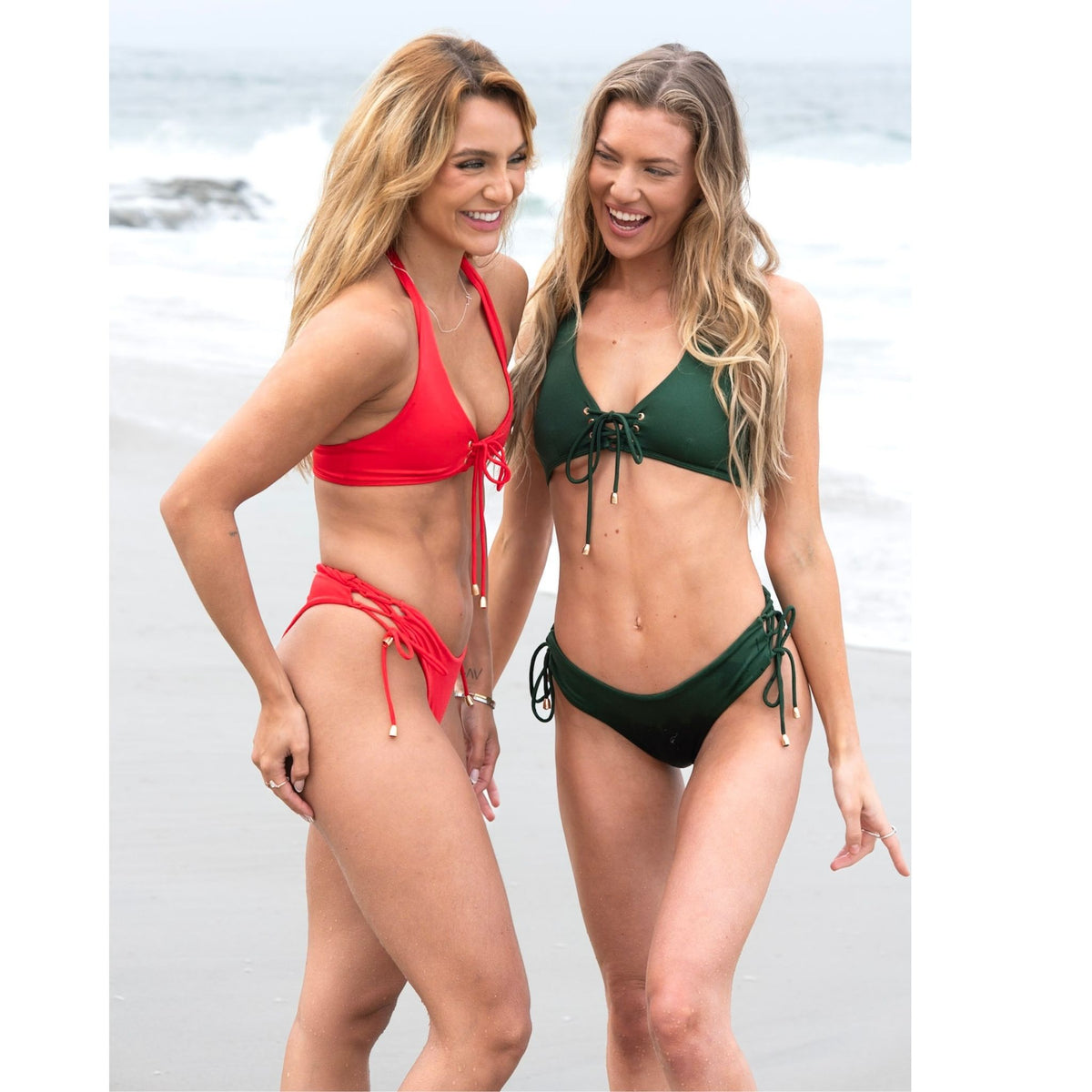 Forest Green Lace-Up Bikini Set