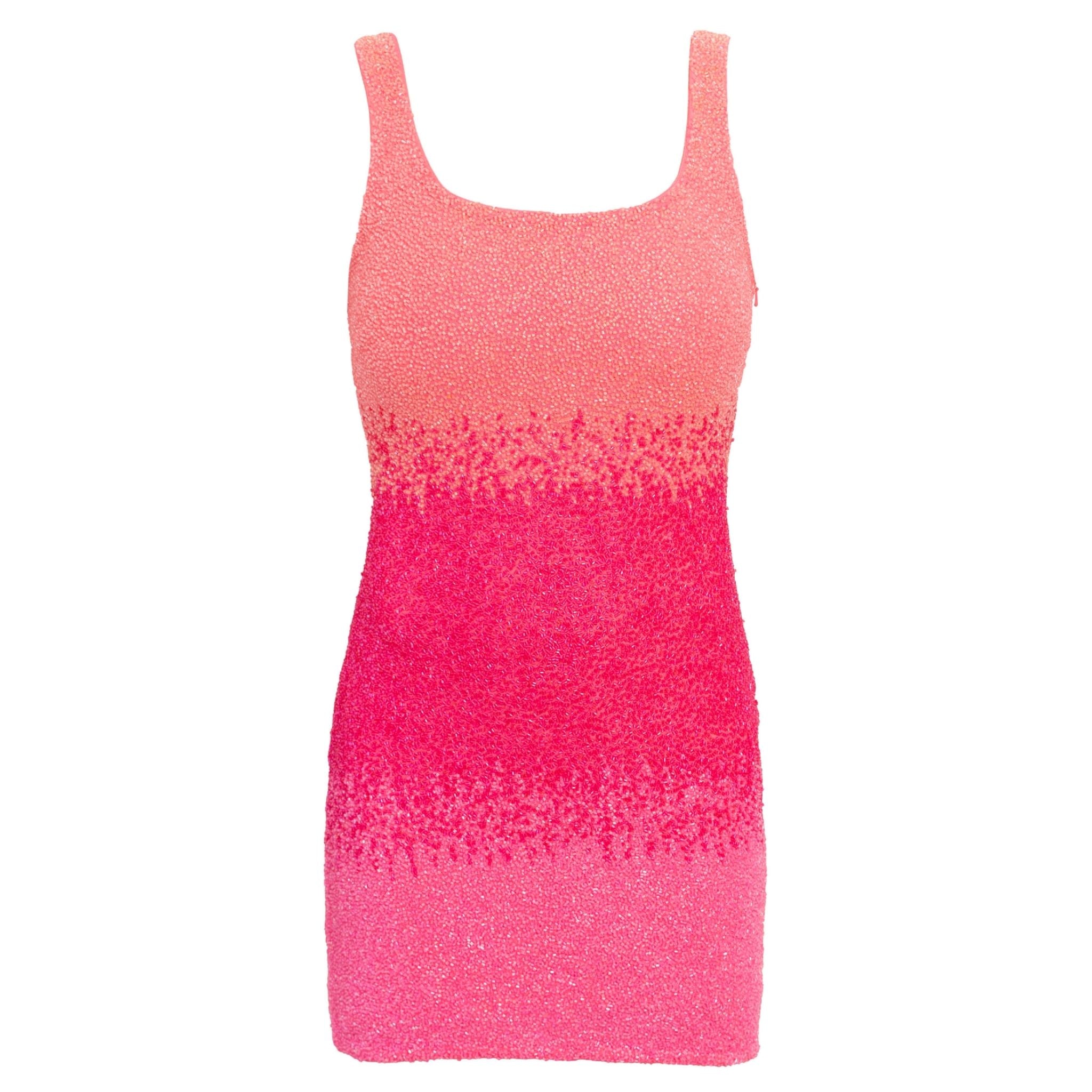 pink and orange mini dress SELF ADORE - Ombre Hand-Beaded Embellished Mini Dress | Orange/Pink