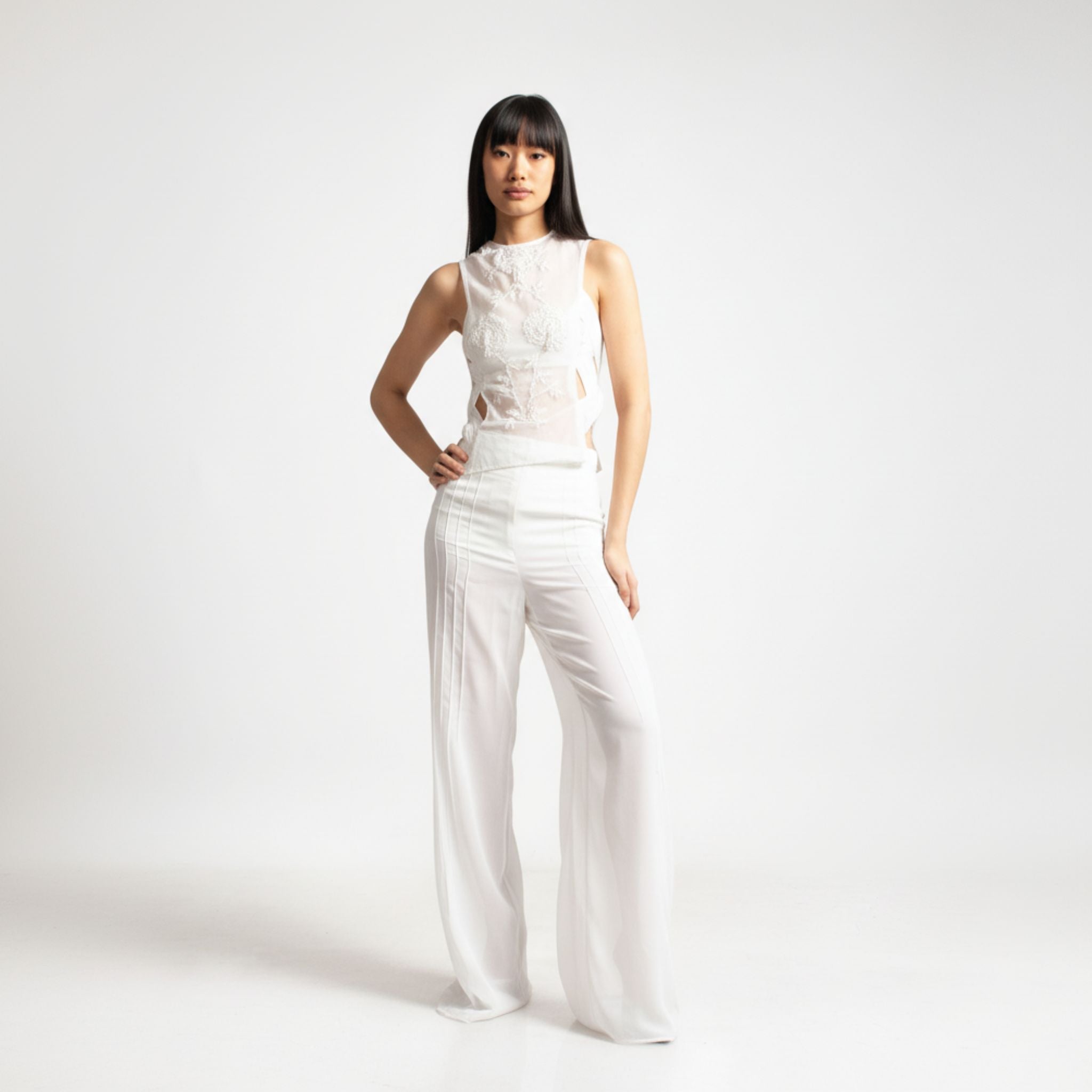 Embroidered Top with Detachable Sleeves | White