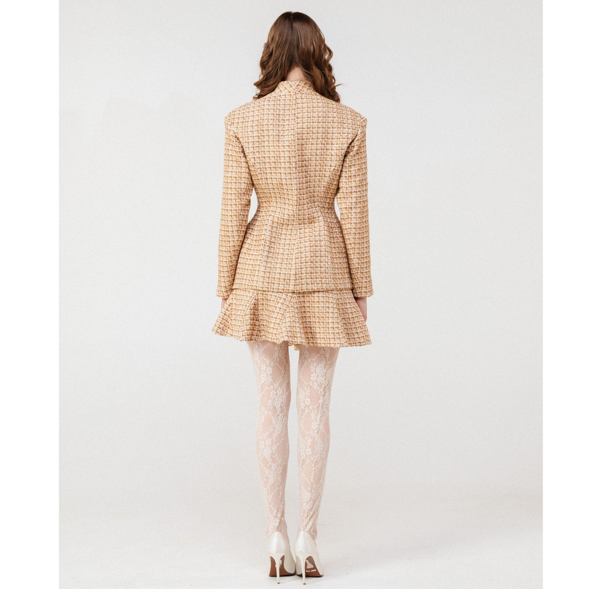 Lune Dorée Flared Mini Skirt in Beige