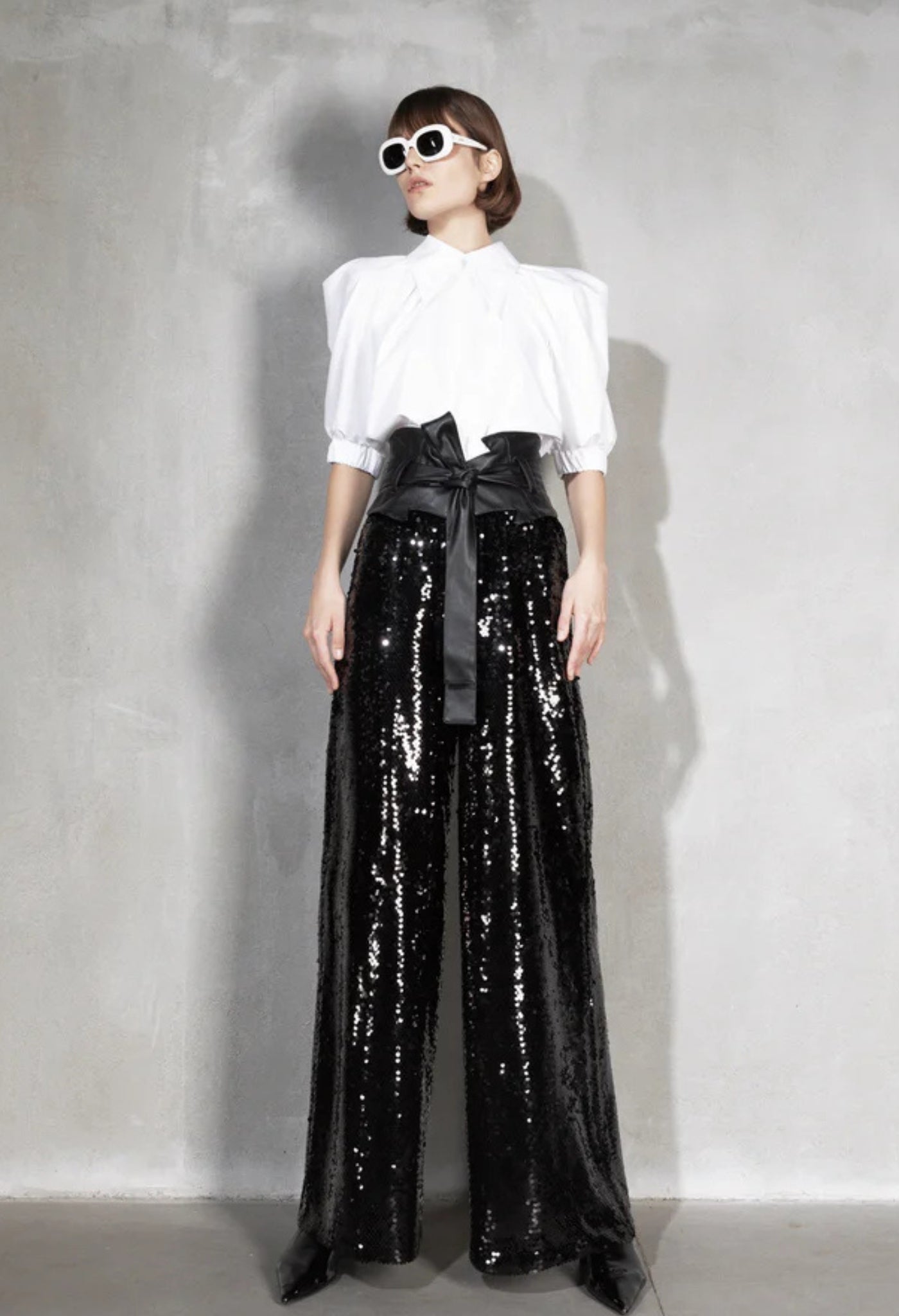 Occasion Palazzo Sequin Trousers | Black