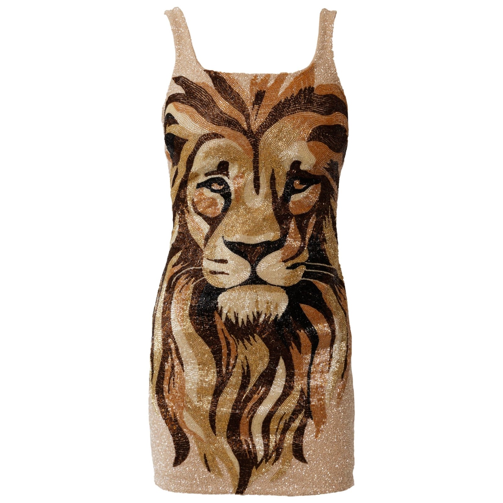 Lion Hand-Beaded Embellished Mini Dress