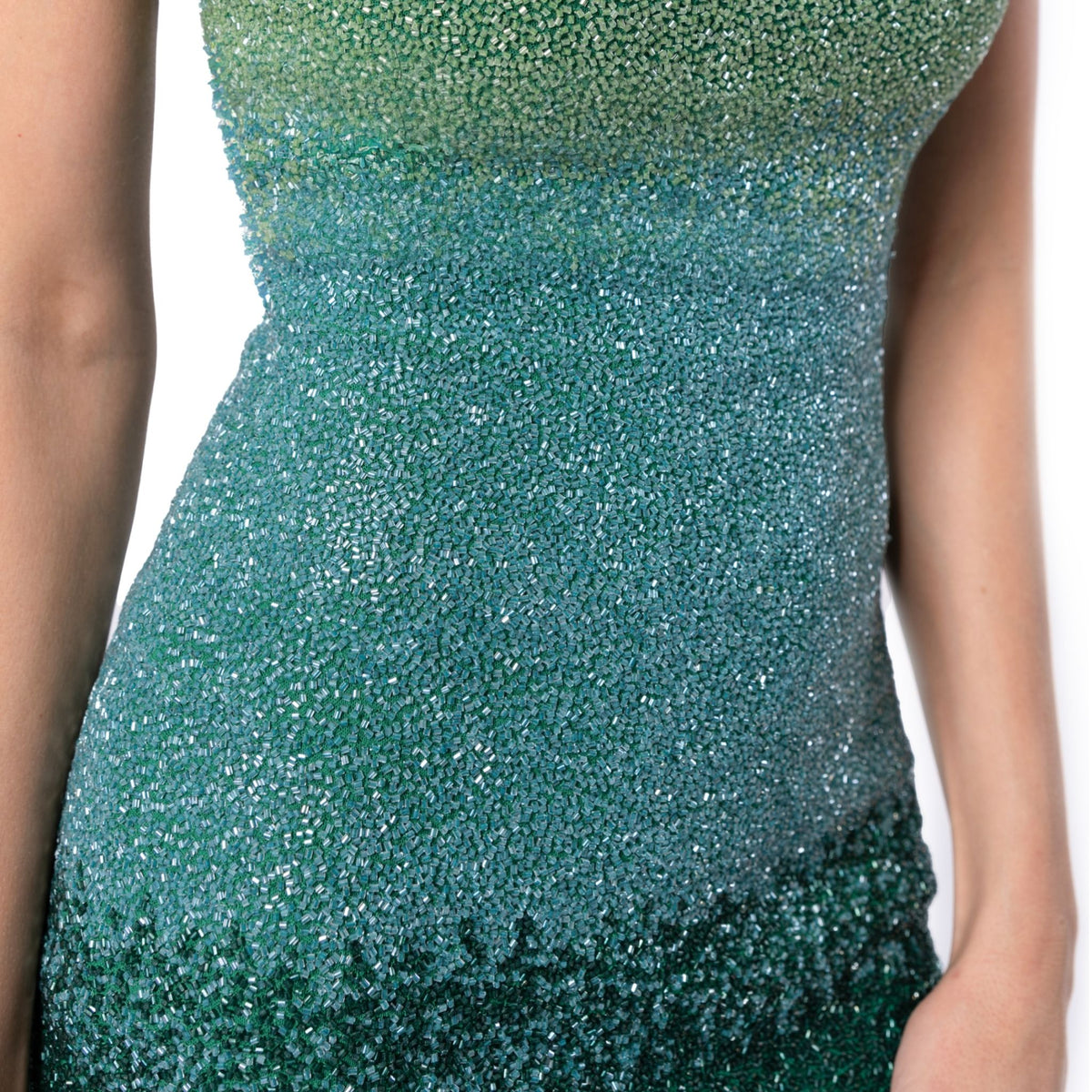 Ombre Hand-Beaded Embellished Mini Dress | Green