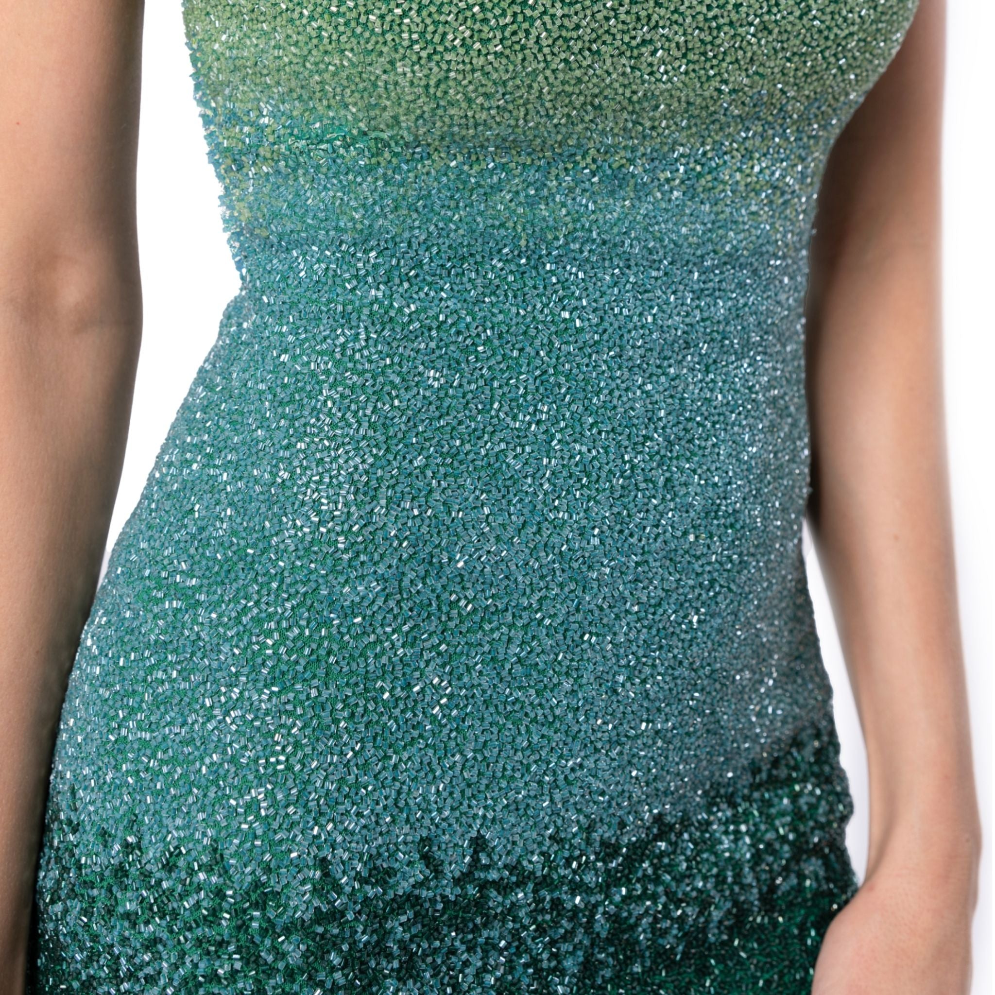 Self-adore Ombre Hand-beaded Embellished Mini Dress - Green Self-adore Ombre Hand-beaded Embellished Mini Dress - Green