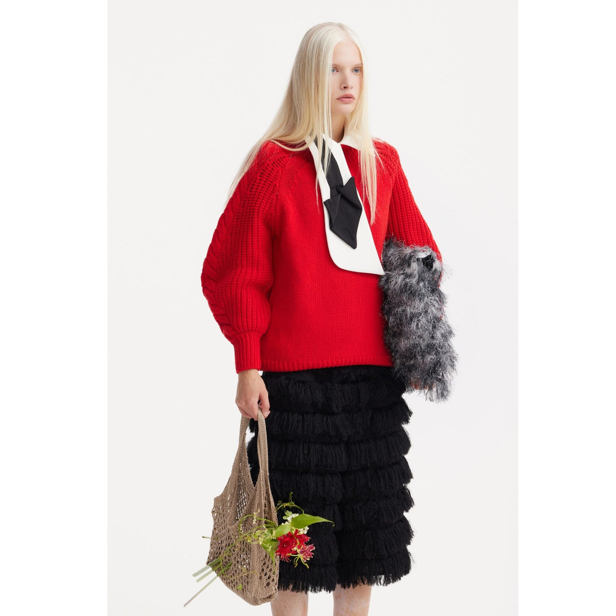 Detachable Shirt Collar With Sculptural Tie | White