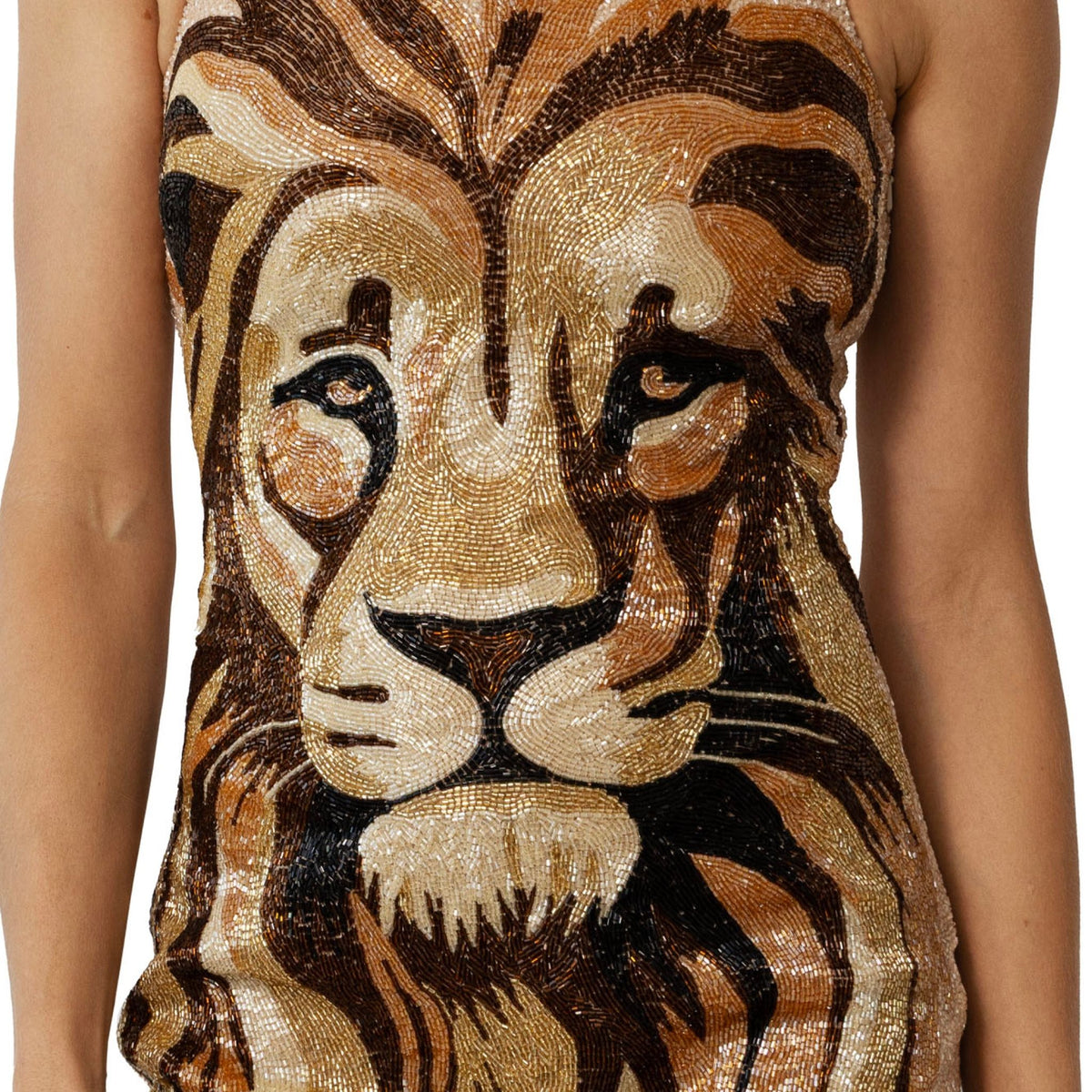Lion Hand-Beaded Embellished Mini Dress
