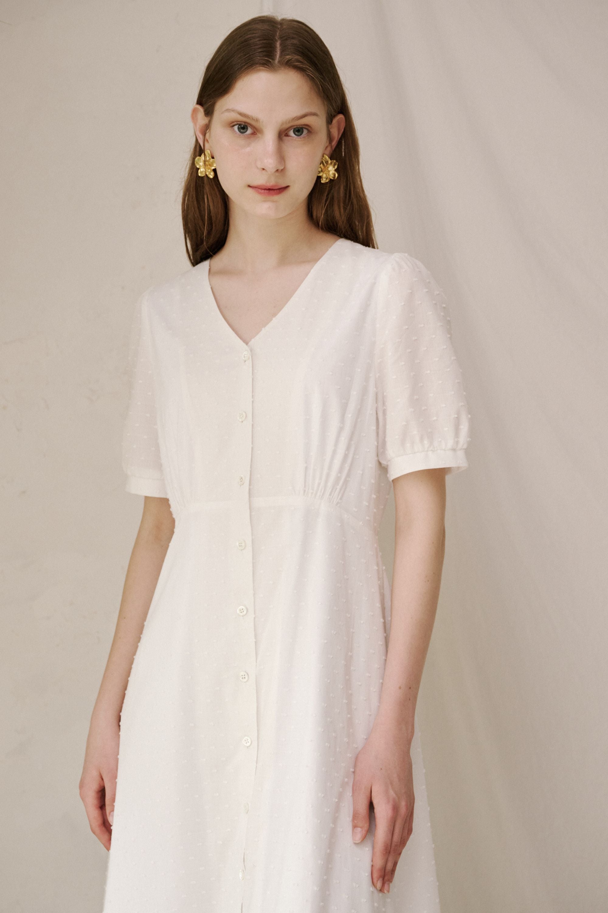 GREENEST - Dot Pattern Dress | White, buy at DOORS NYC
