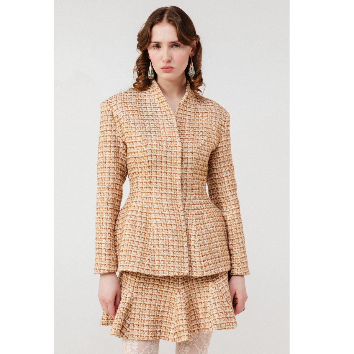 Lune Dorée Flared Mini Skirt in Beige