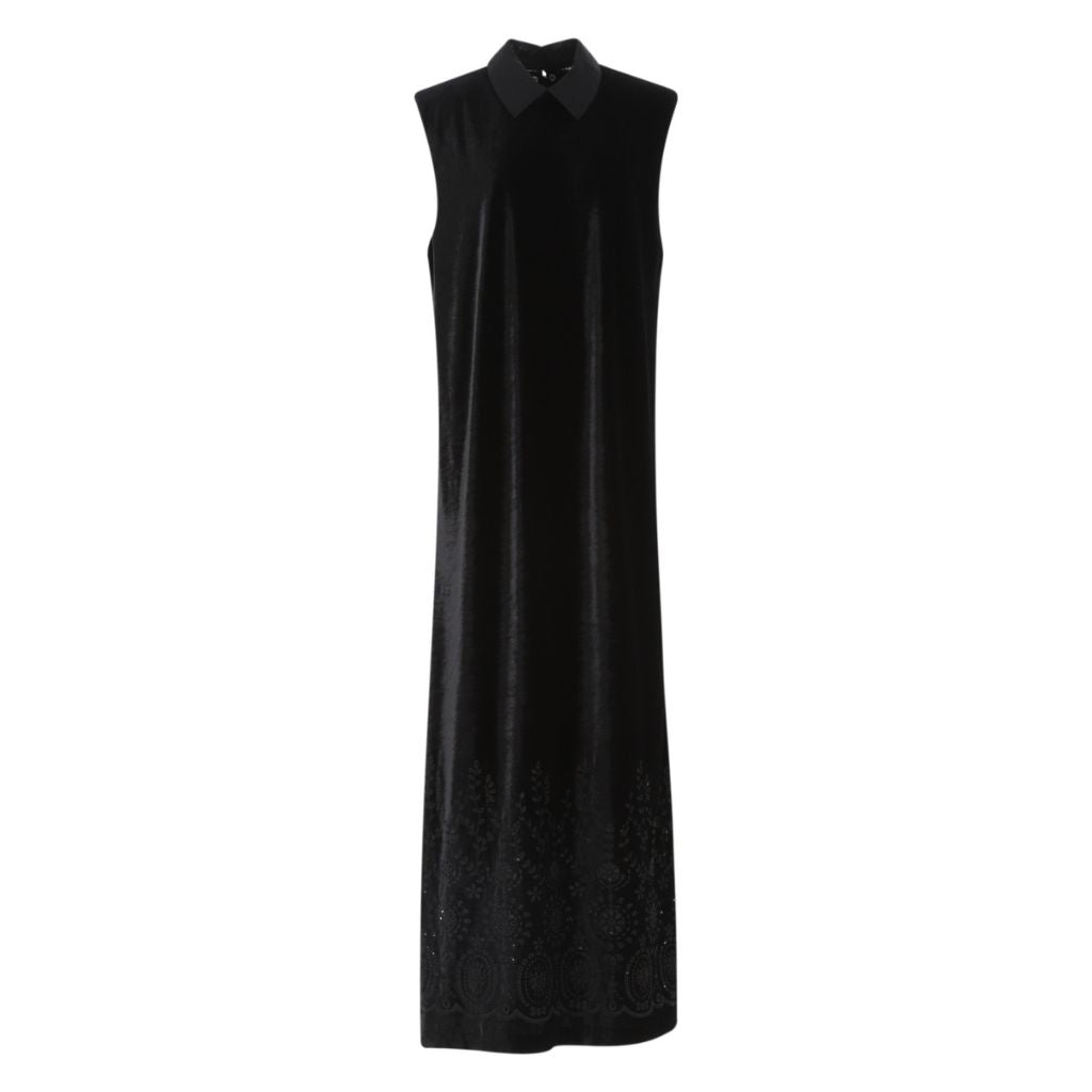 Velvet Embroidered Sleeveless Dress | Black