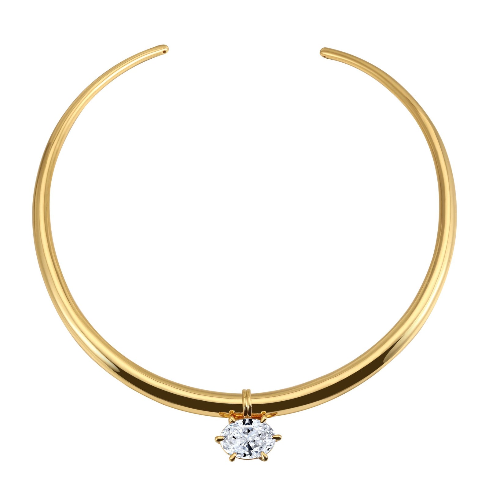 Gold hoop earring with a central gemstone on a white background