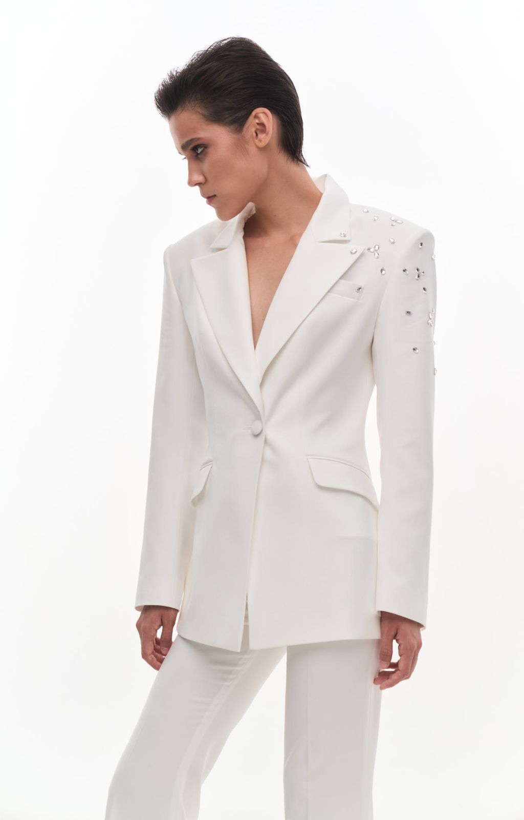 KRIS MARAN - Crystal Decorated Blazer | Ecru buy at DOORS NYC