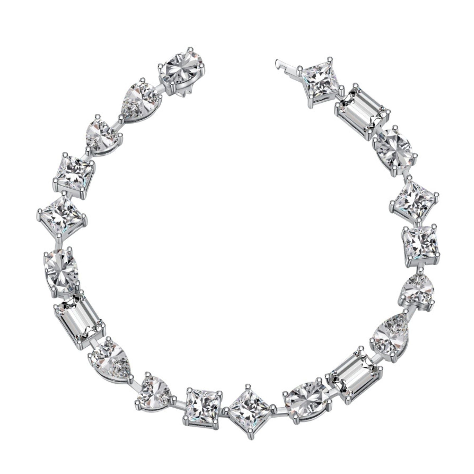 Diamond bracelet with various cut diamonds on a white background