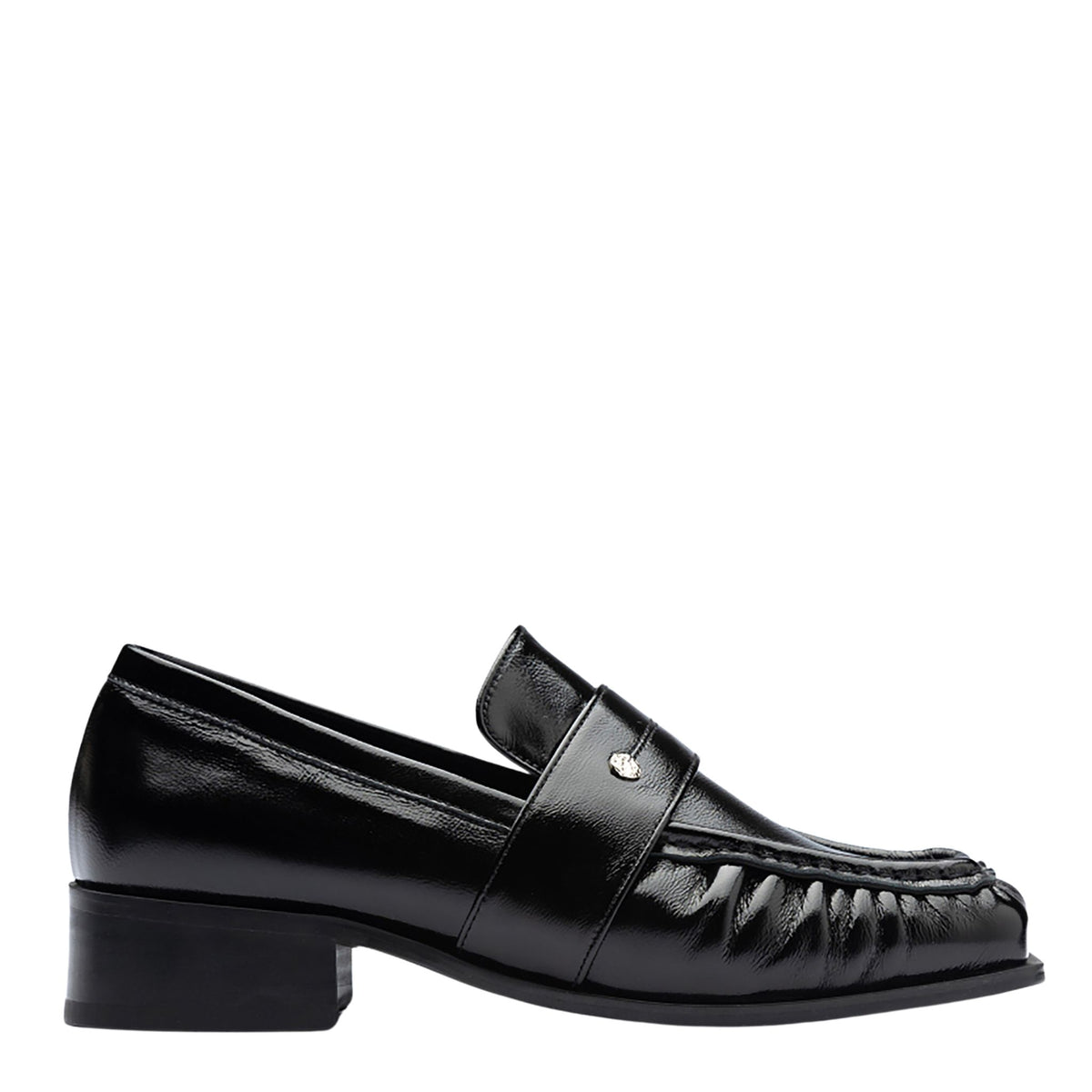Black Square Leather Loafers with Shirring