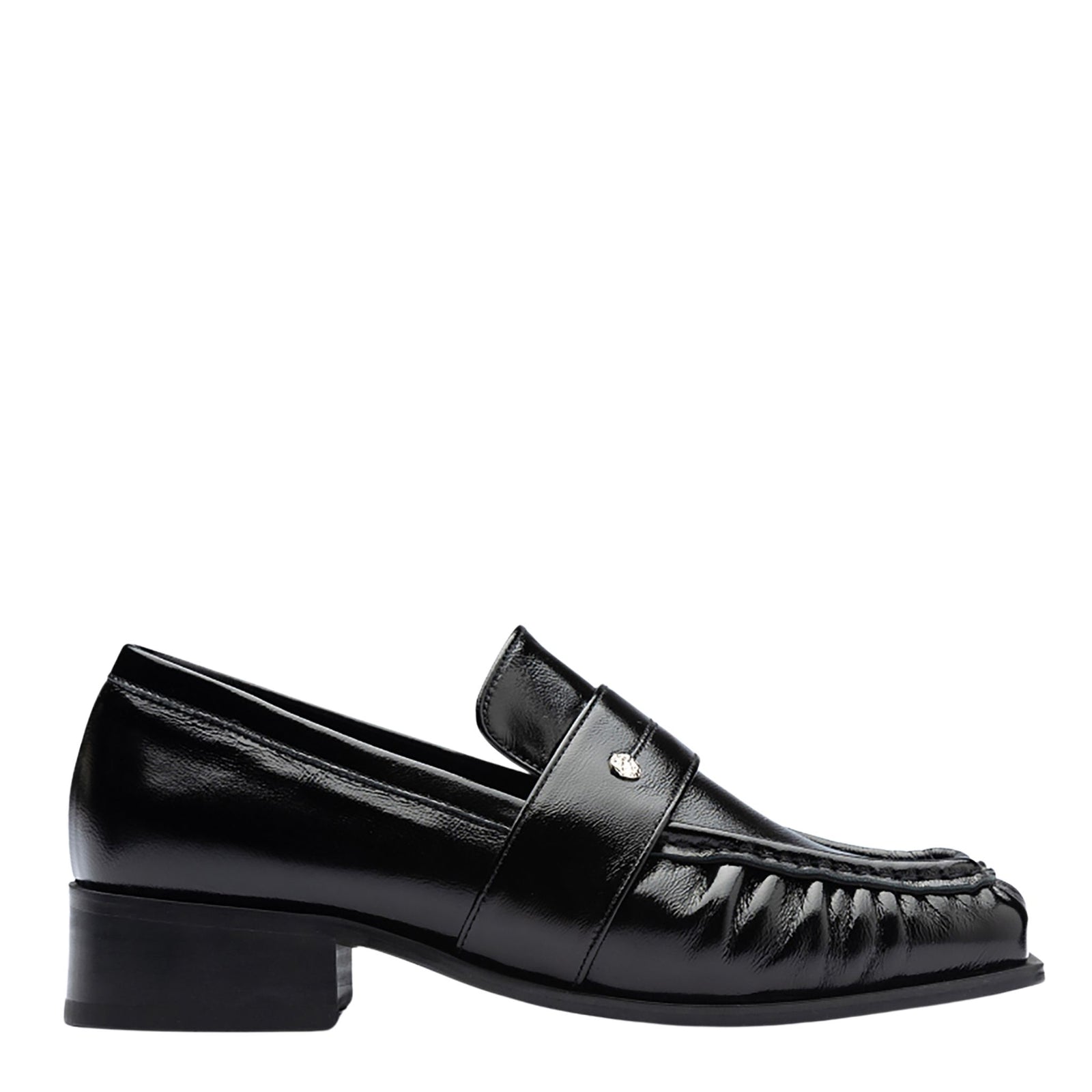 Black Square Leather Loafers with Shirring