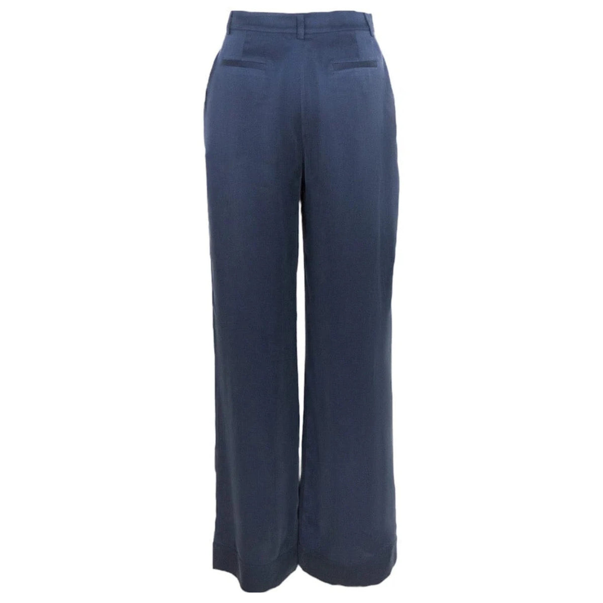 Dark Navy Silk Wide-Leg Pants with Tapered Waist