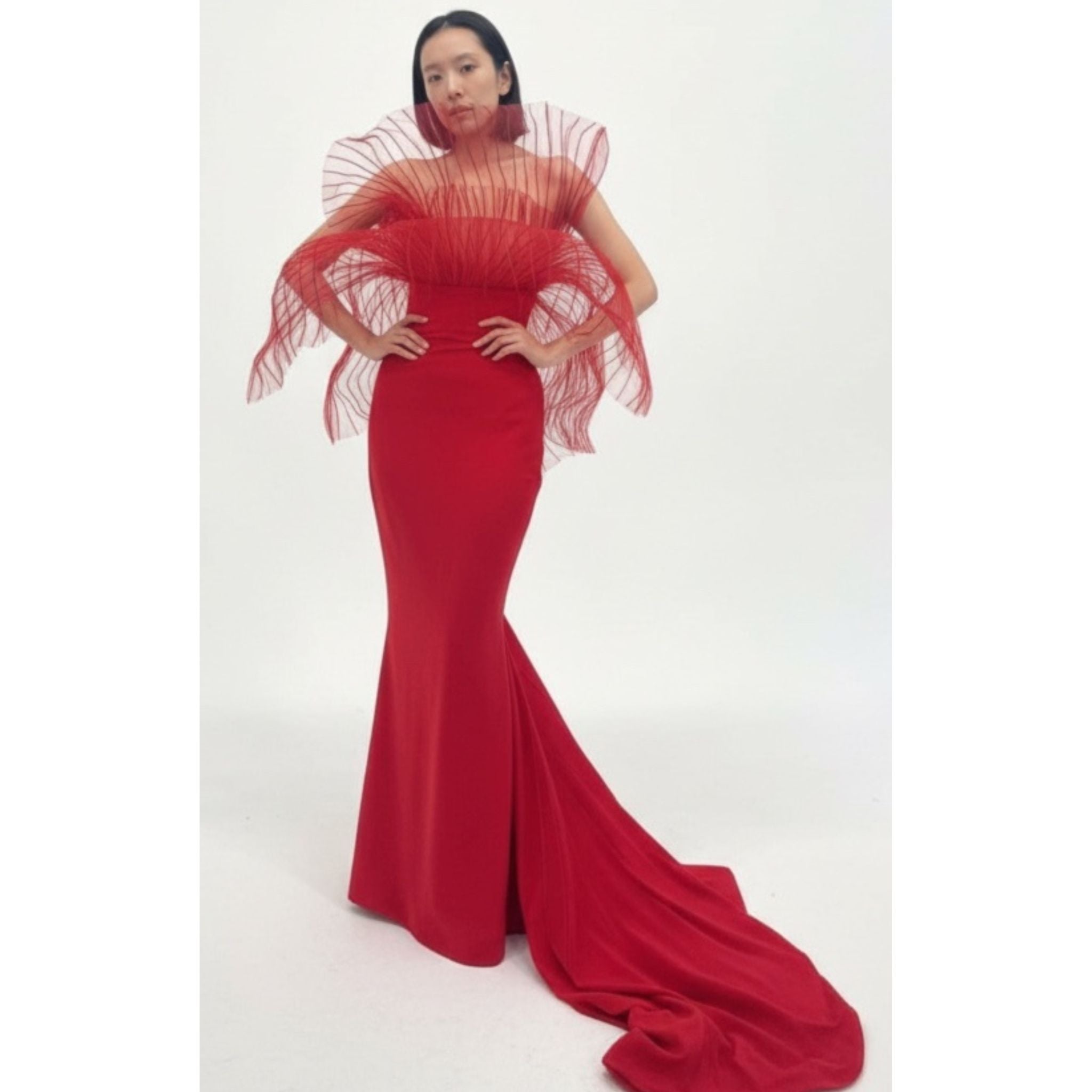 nyc dresses red ELSA NILAJ - Red Marmaid Structured Gown