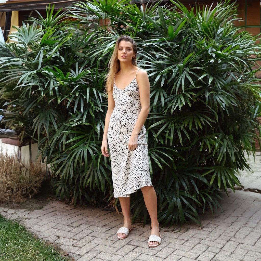 Polka Dot Silk Slip Dress with Adjustable Straps