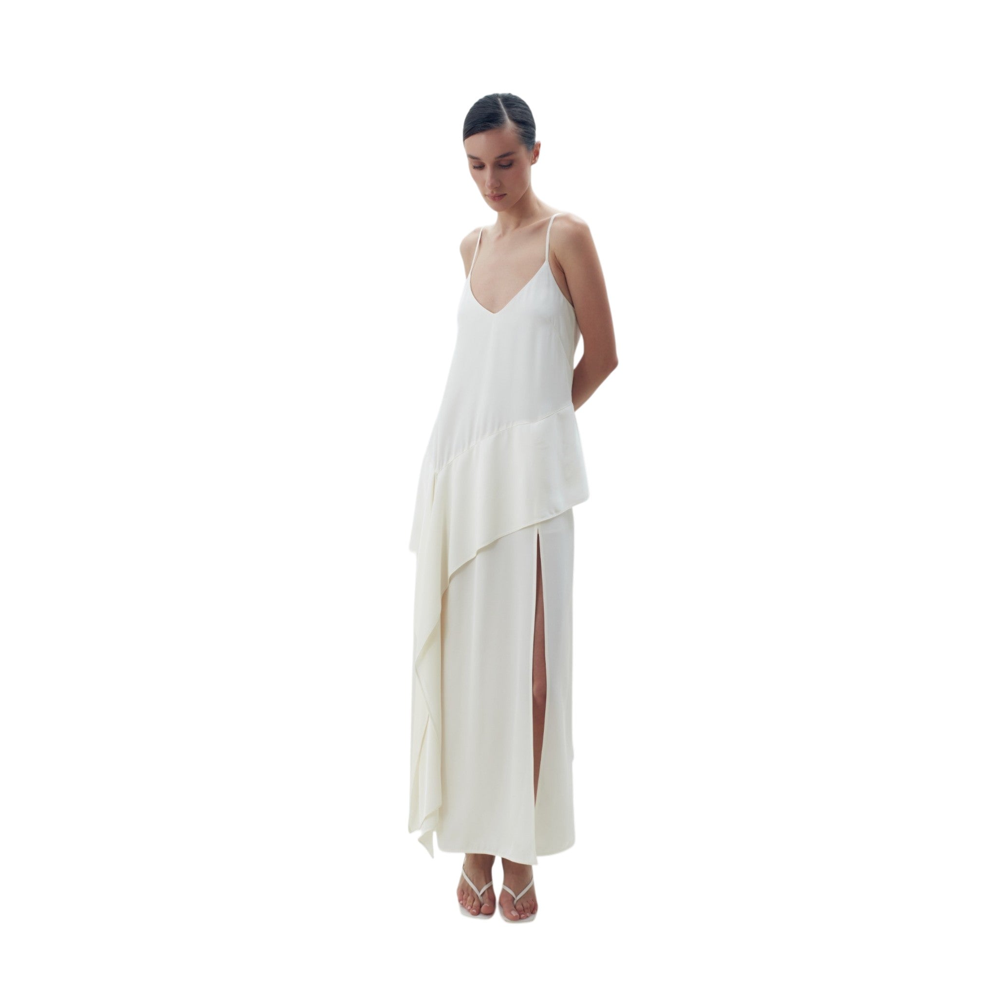 Cream Scarf Detailed Midi Sleeveless Dress