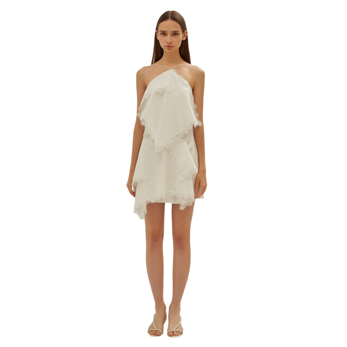 White Draped Scarves Mini Dress
